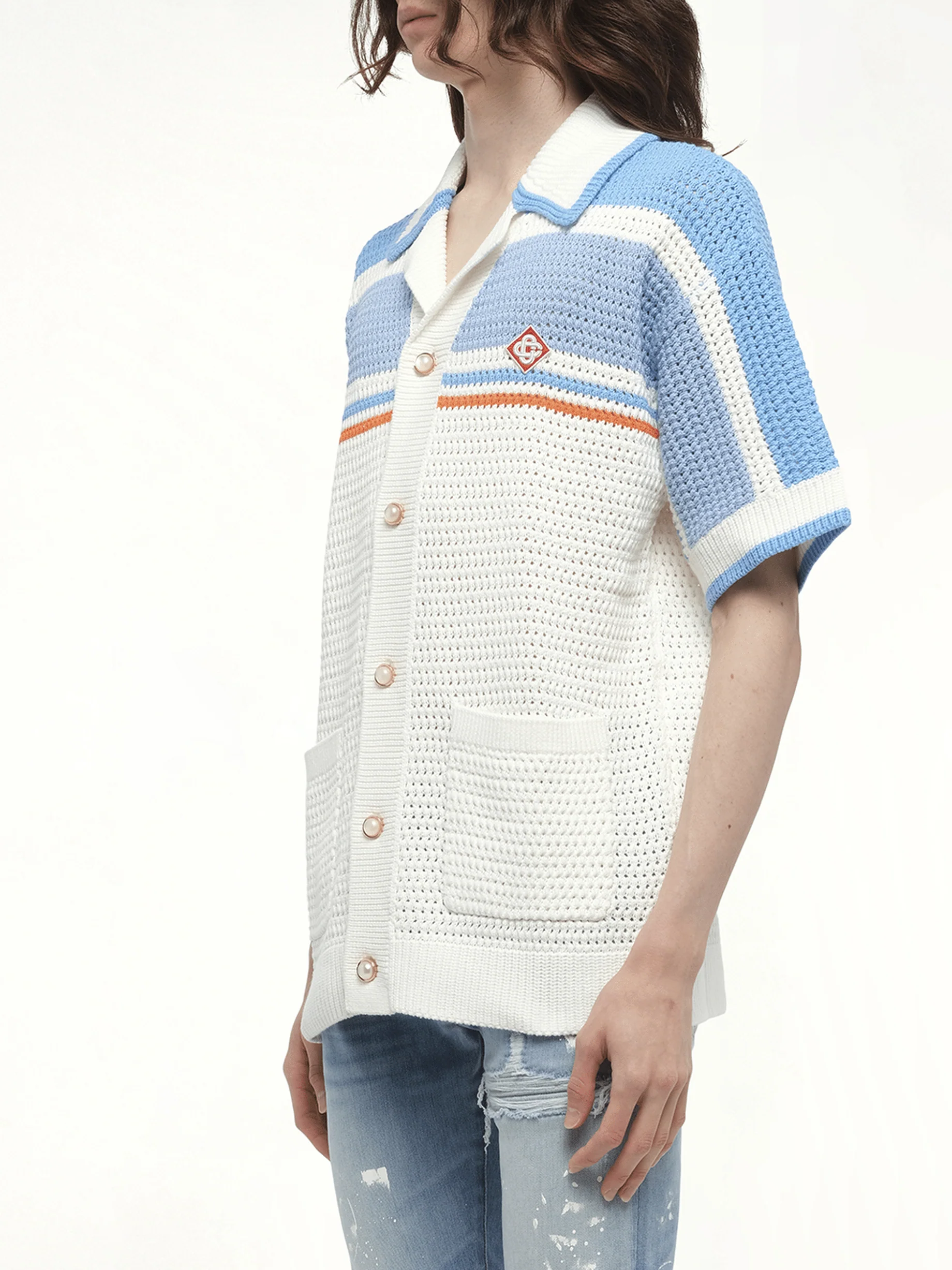 Faux Crochet Shirt in Blue - Image 5