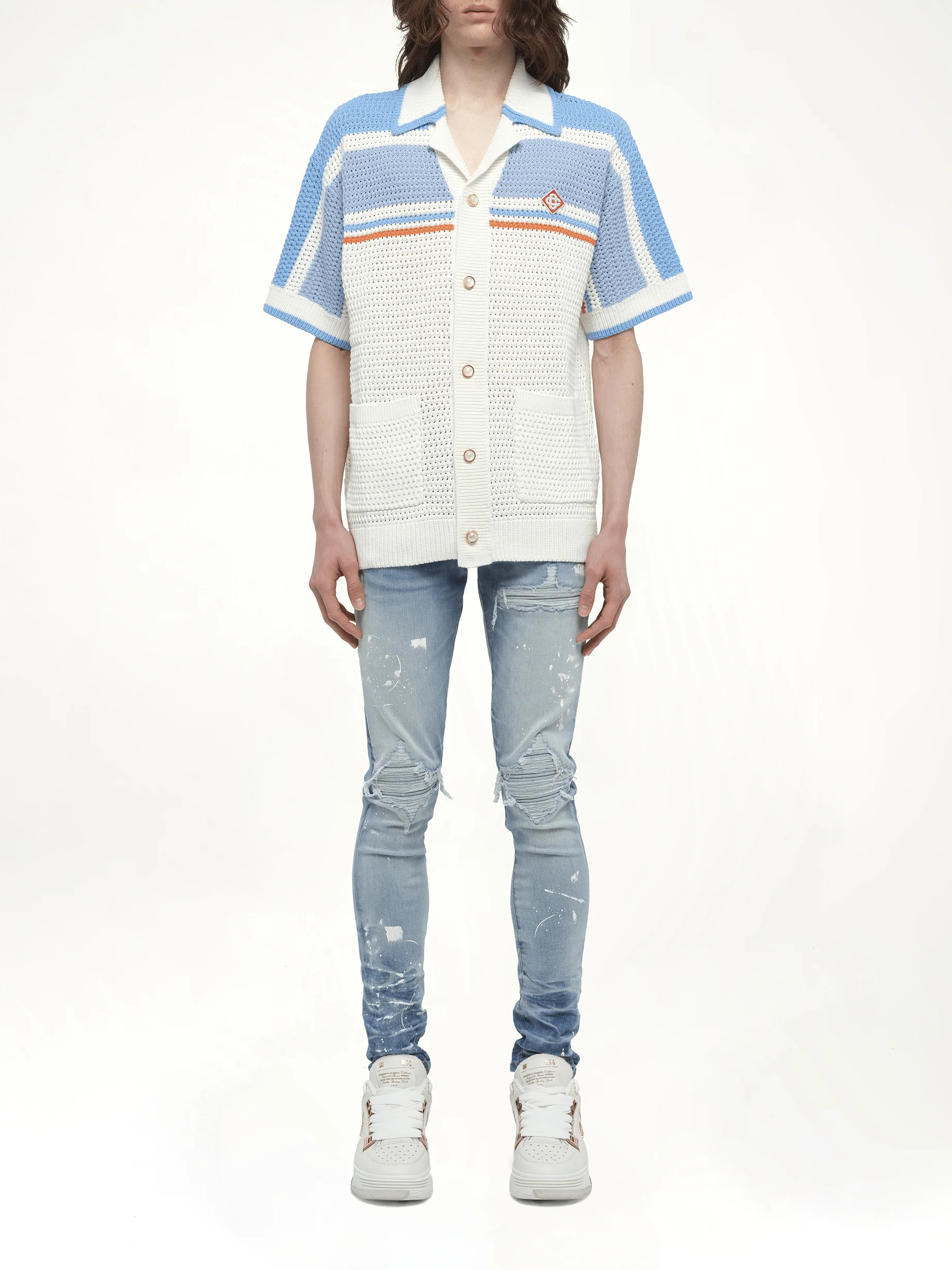 Faux Crochet Shirt in Blue - Image 7