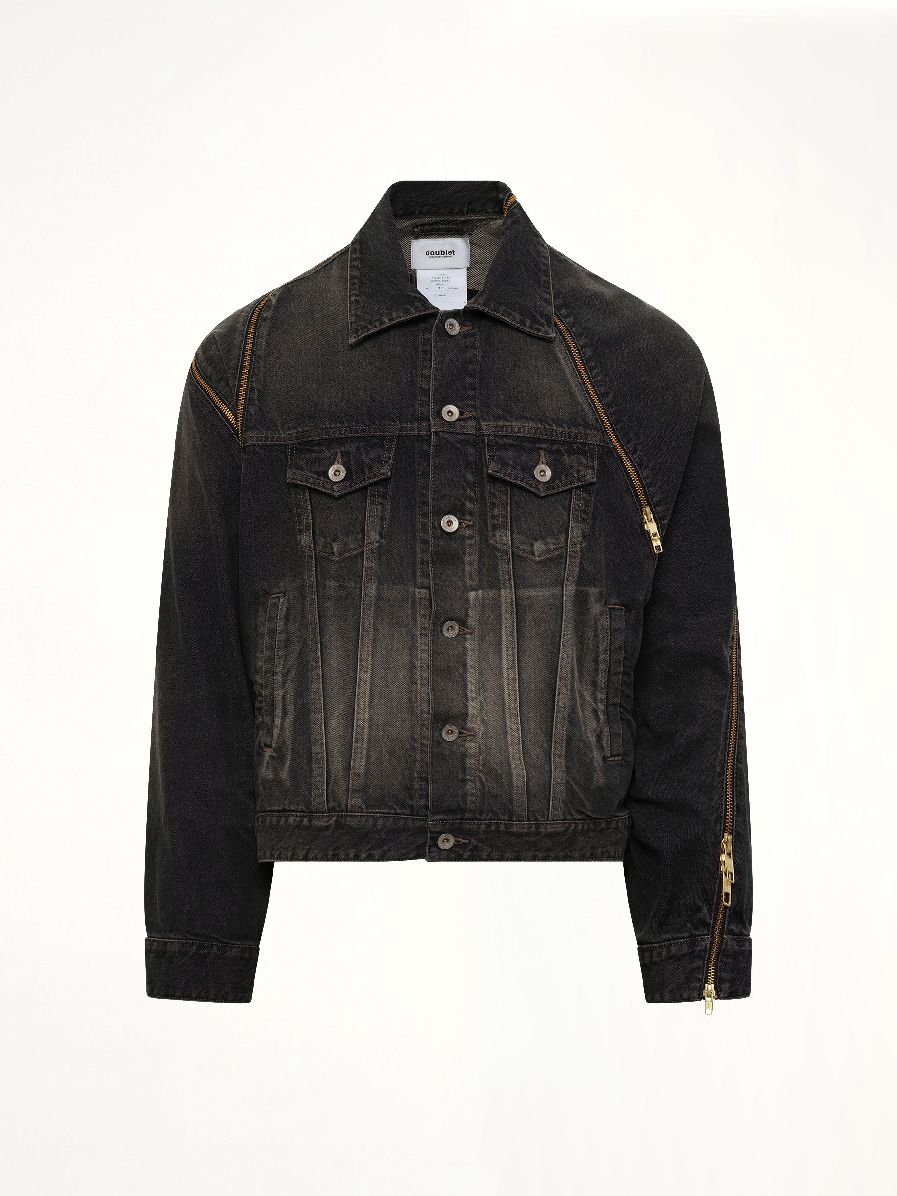 Filleted Zip Denim Jacket in Black - Image 2