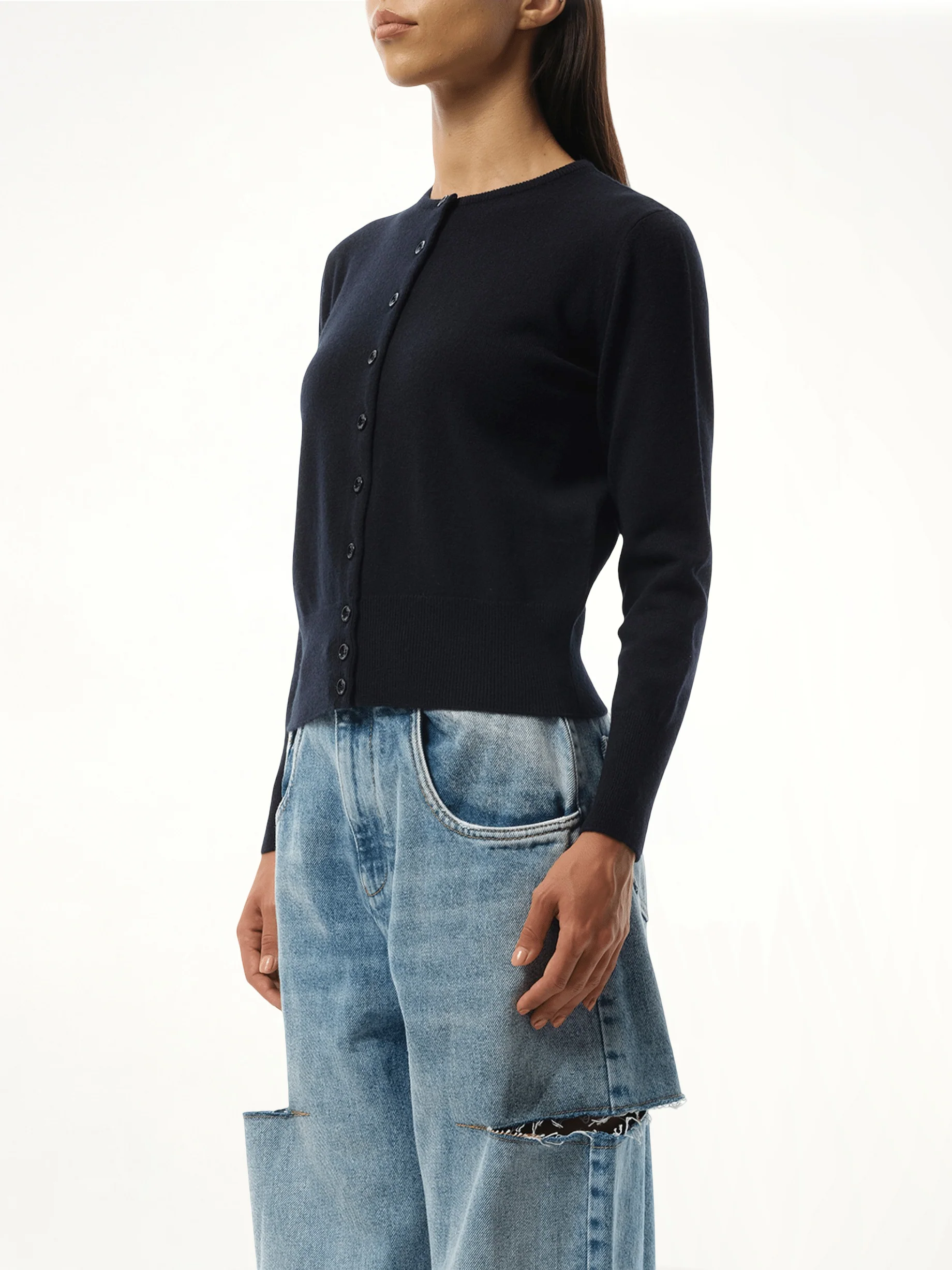 Fitted Cardigan in Navy - Image 5
