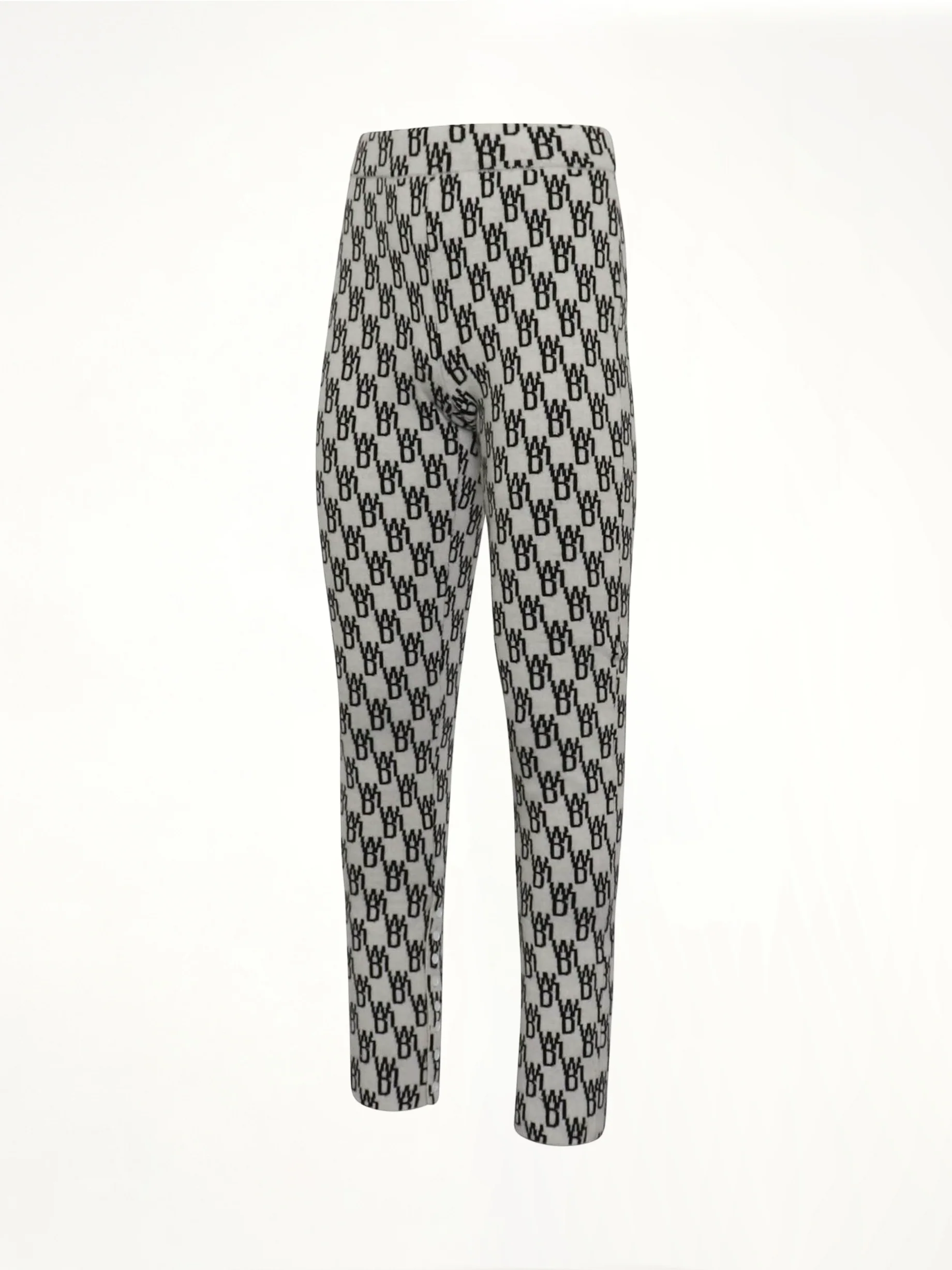 Fitted Knit Side Open Jacquard Trouser in Ivory - Image 2