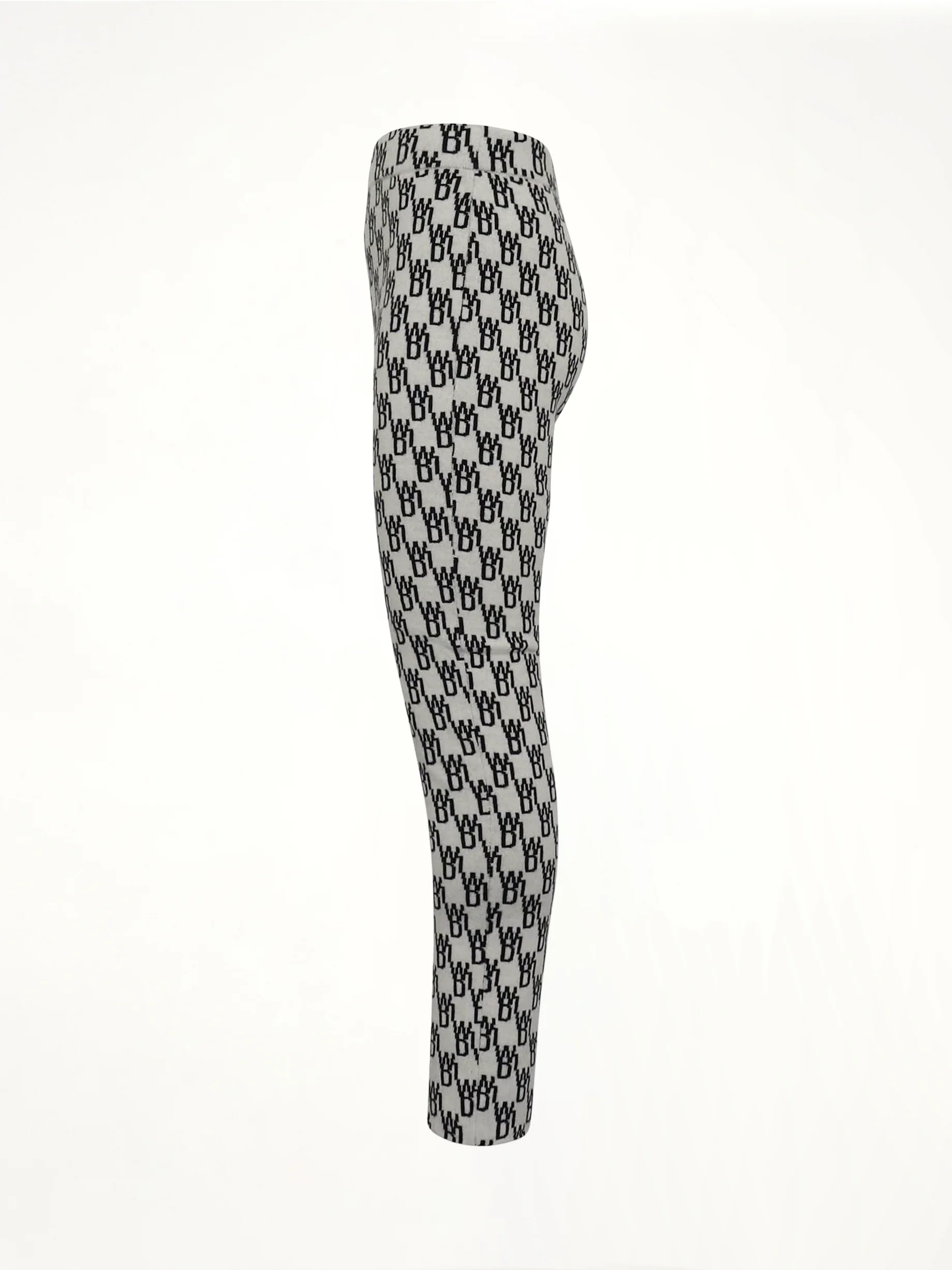 Fitted Knit Side Open Jacquard Trouser in Ivory - Image 3