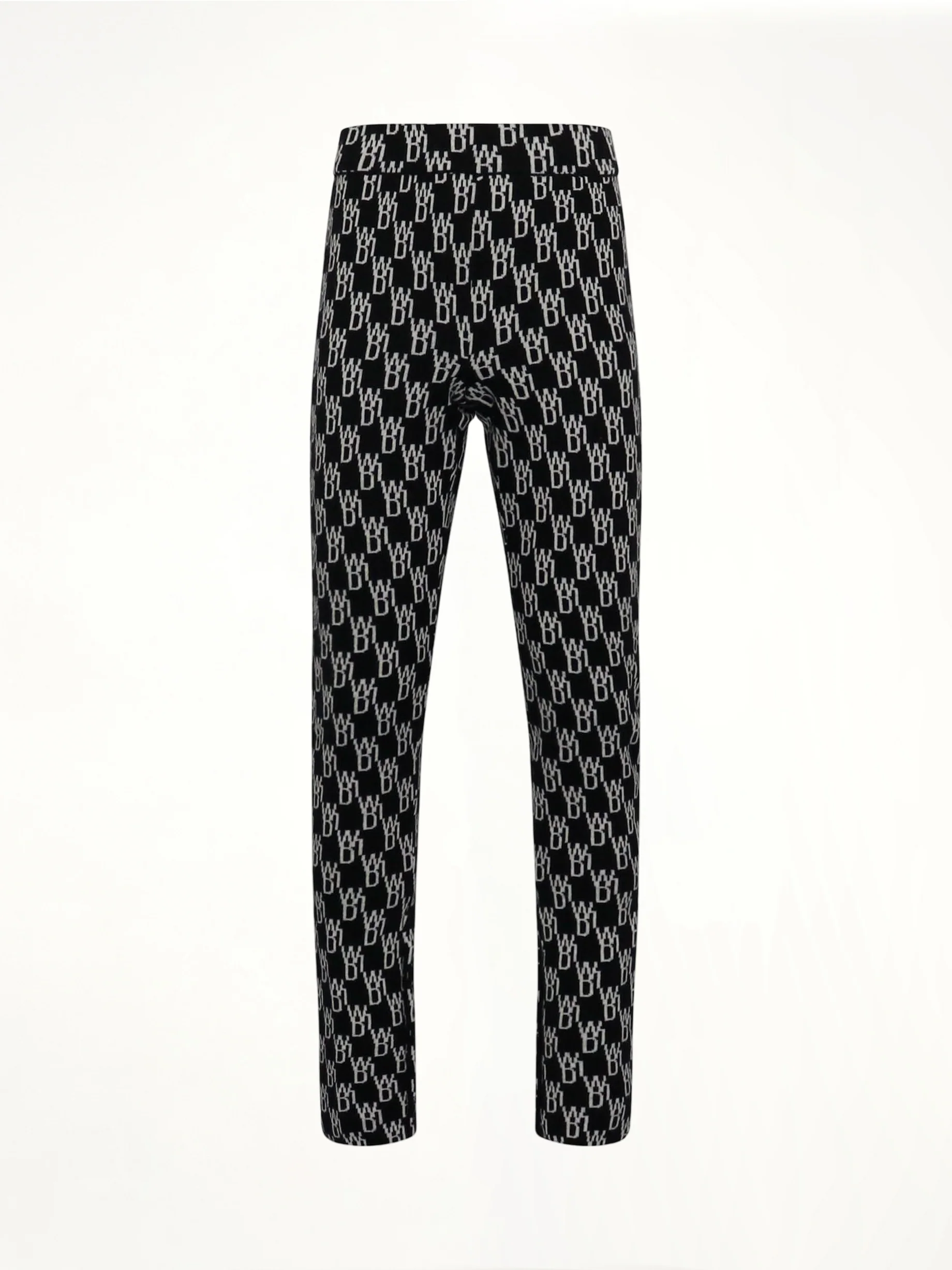 Fitted Knit Side Open Jacquard Trouser in Black
