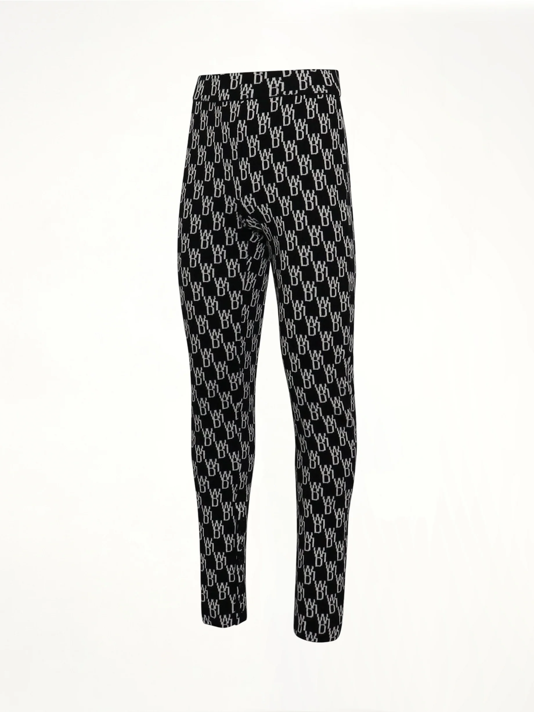 Fitted Knit Side Open Jacquard Trouser in Black - Image 2