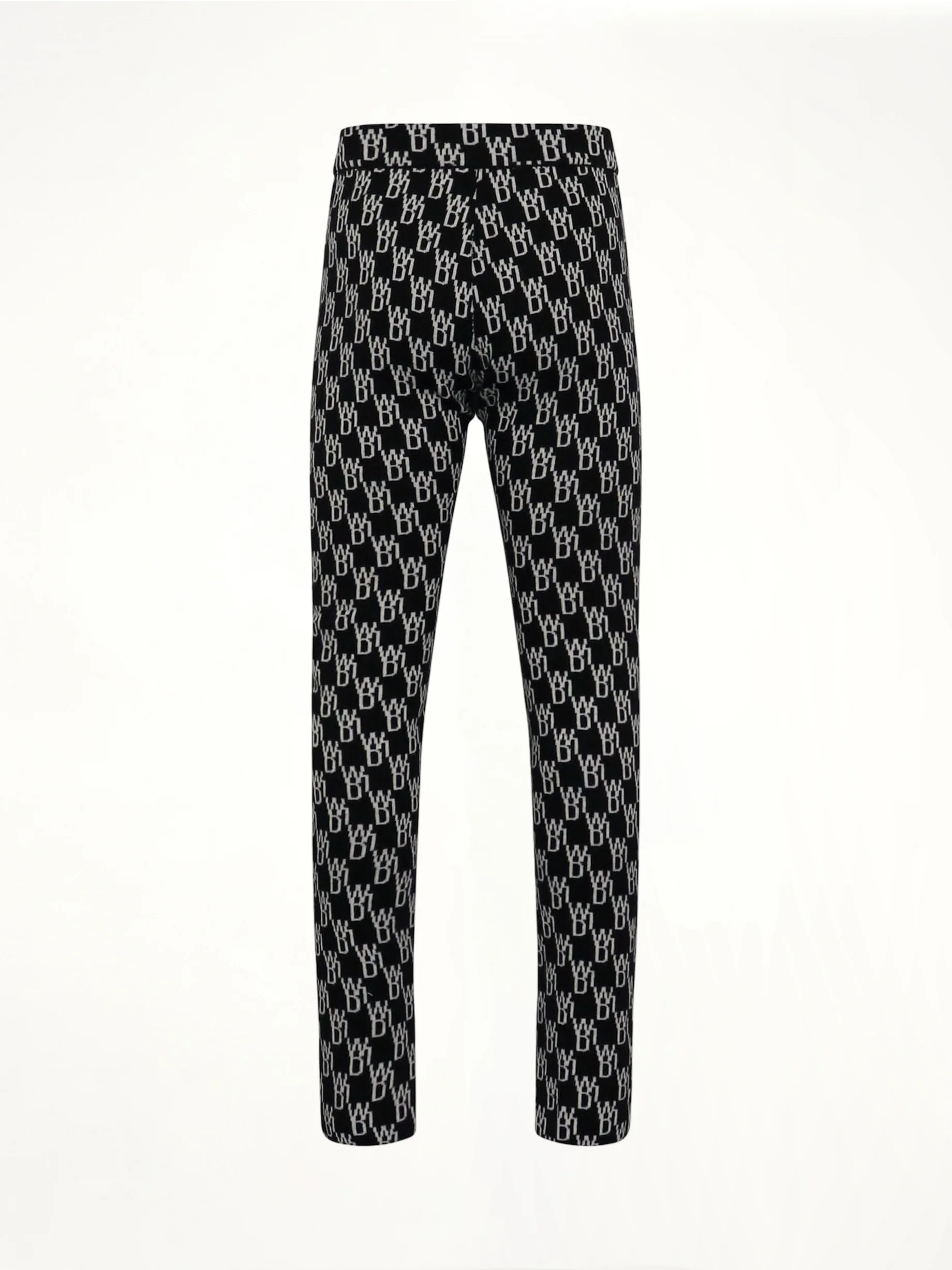 Fitted Knit Side Open Jacquard Trouser in Black - Image 4