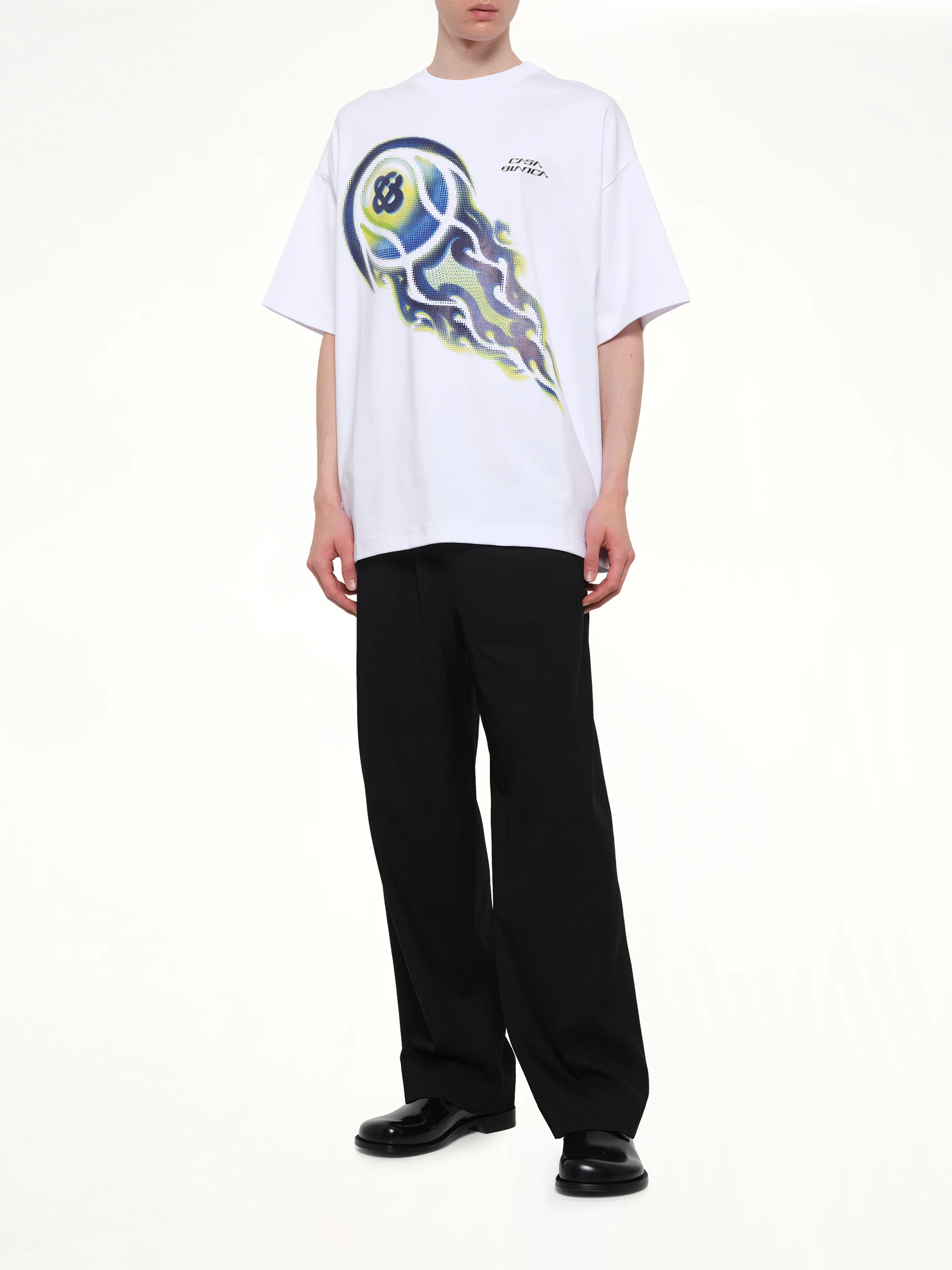 Flaming Tennis Ball Oversized T-Shirt in White - Image 4