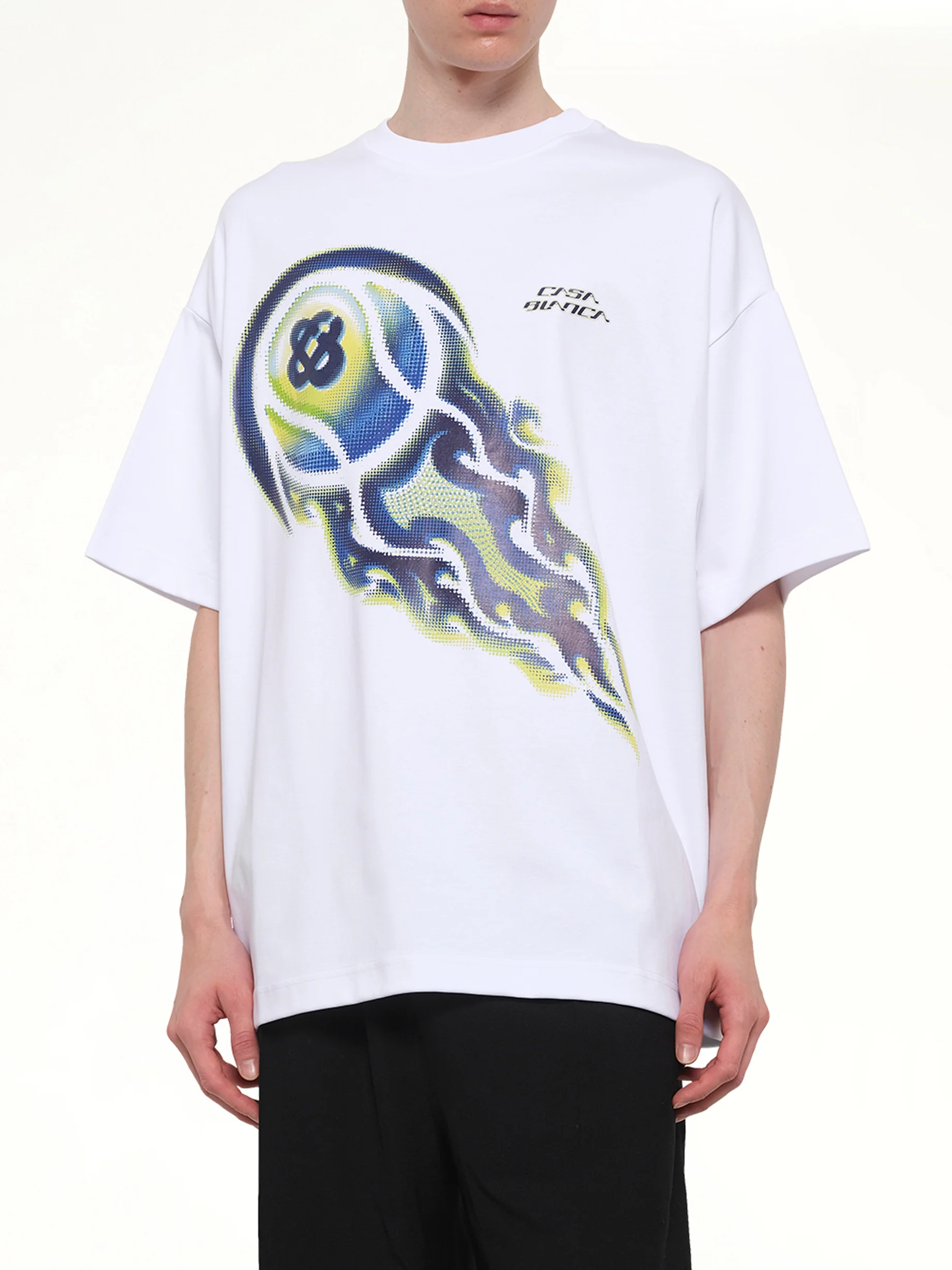 Flaming Tennis Ball Oversized T-Shirt in White - Image 6