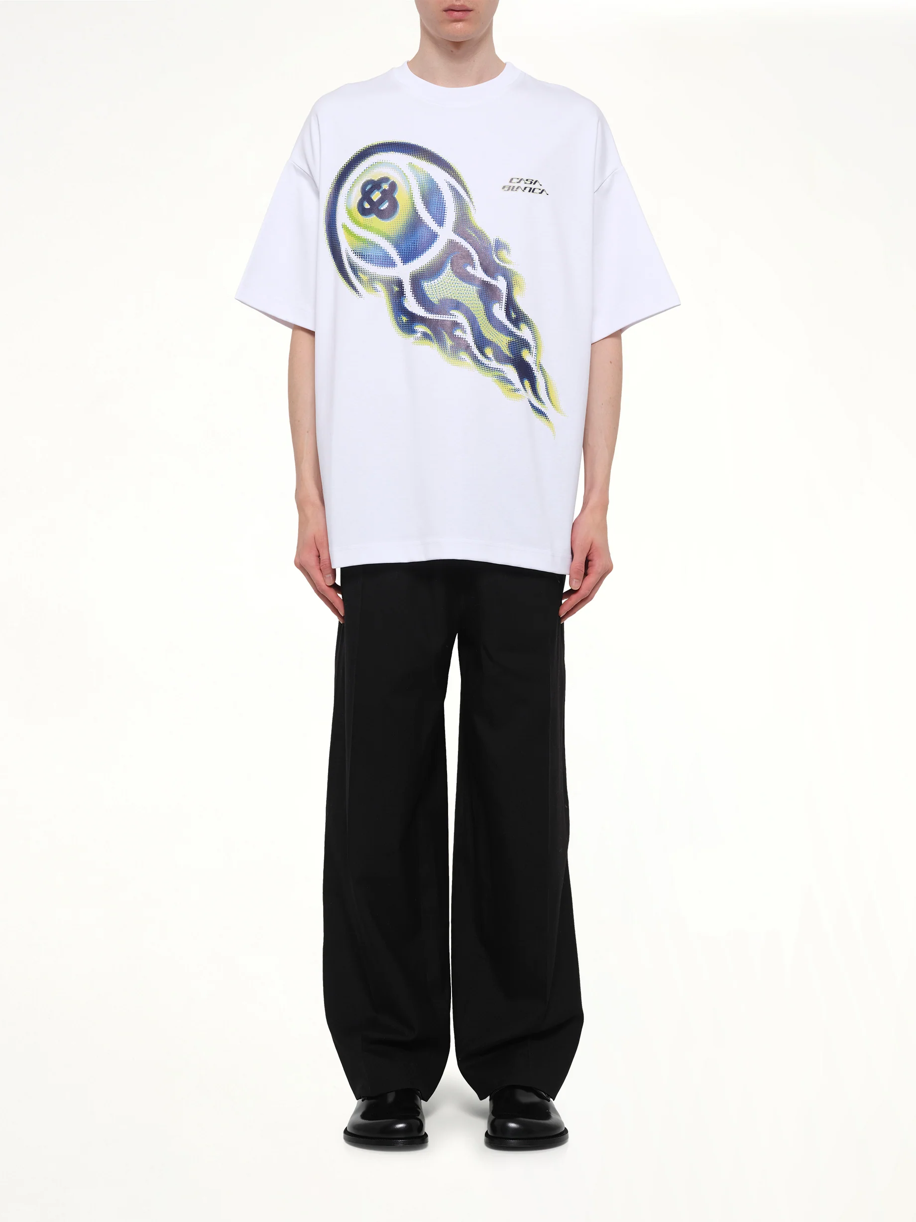 Flaming Tennis Ball Oversized T-Shirt in White - Image 7
