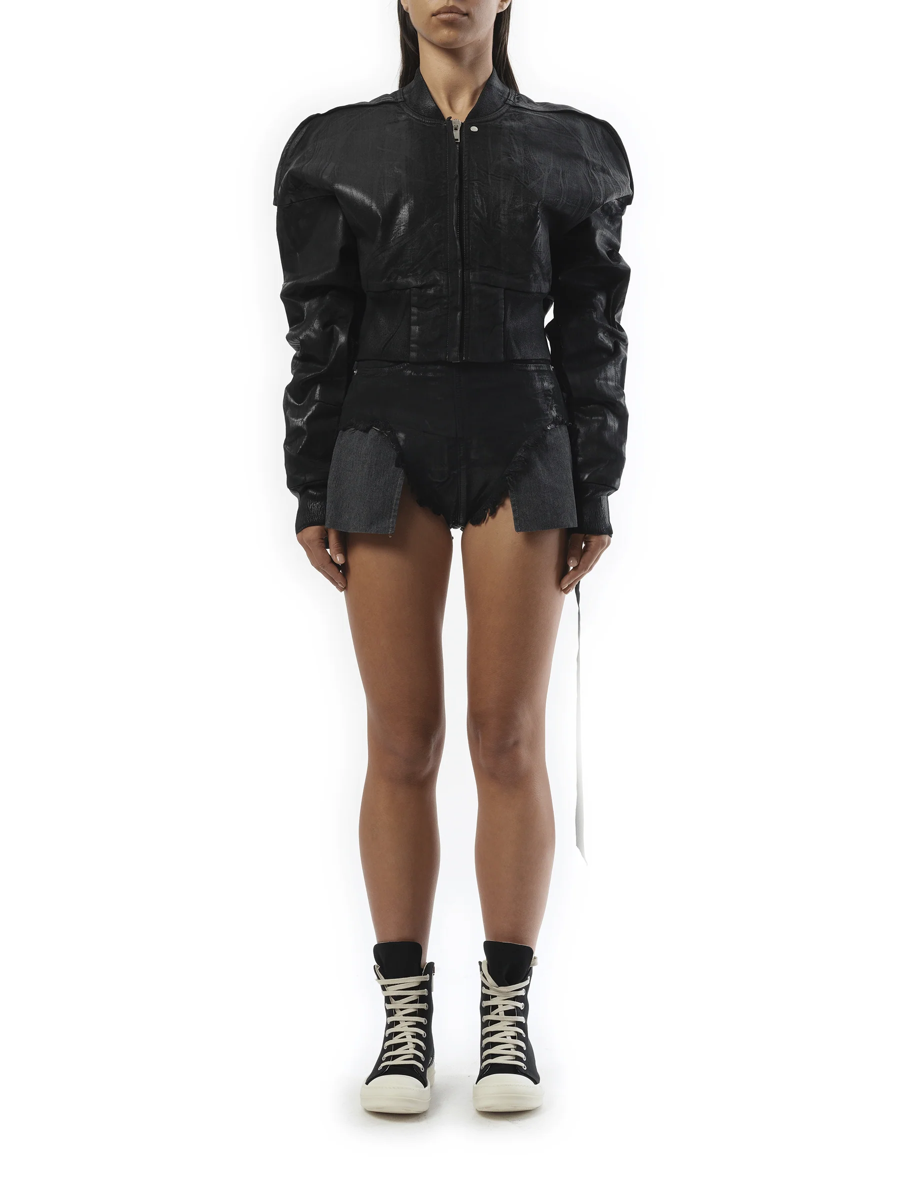 Flight Cropped Denim Jacket in Black - Image 3