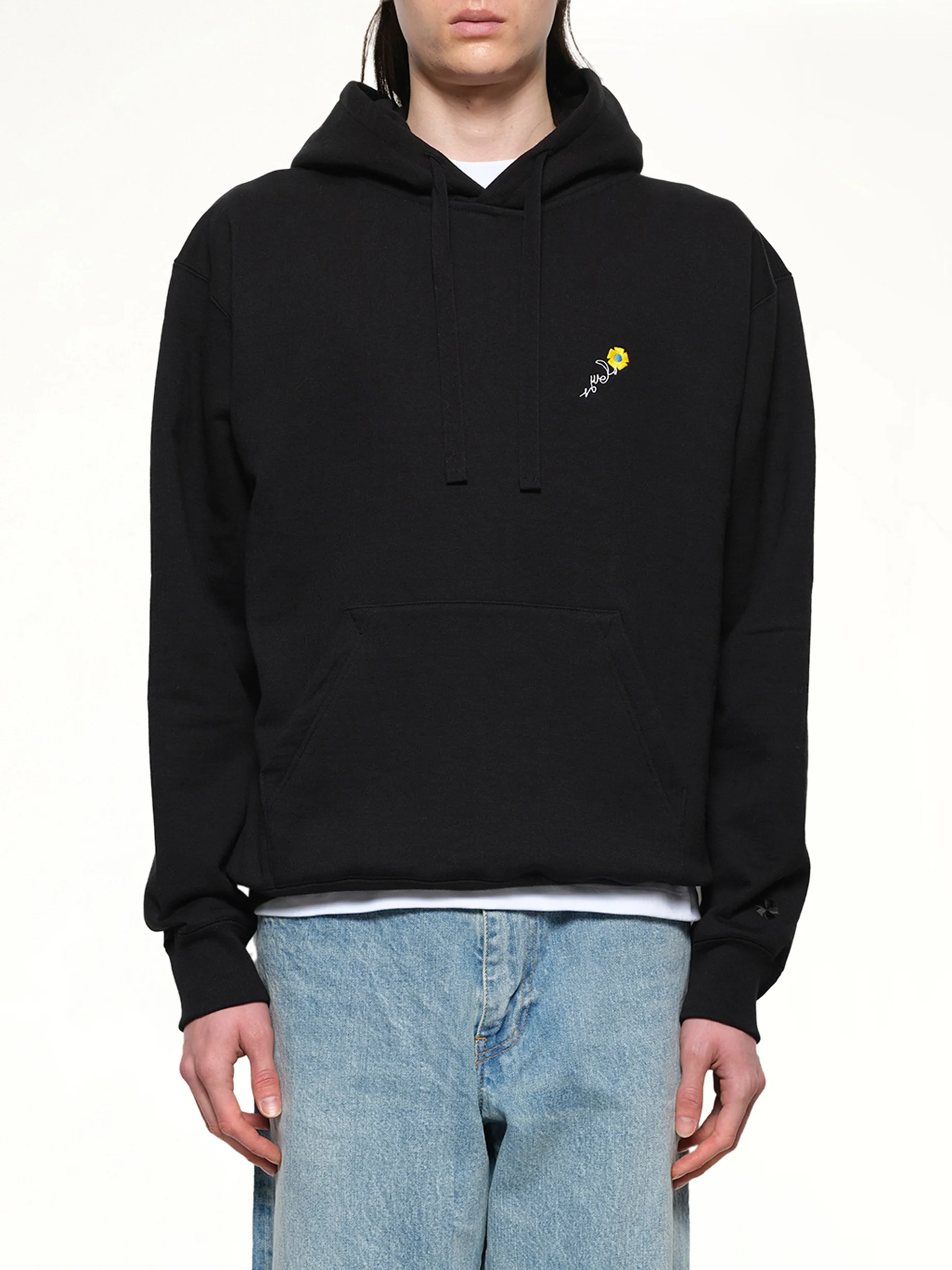 Floral Embroidered Hoodie in Black