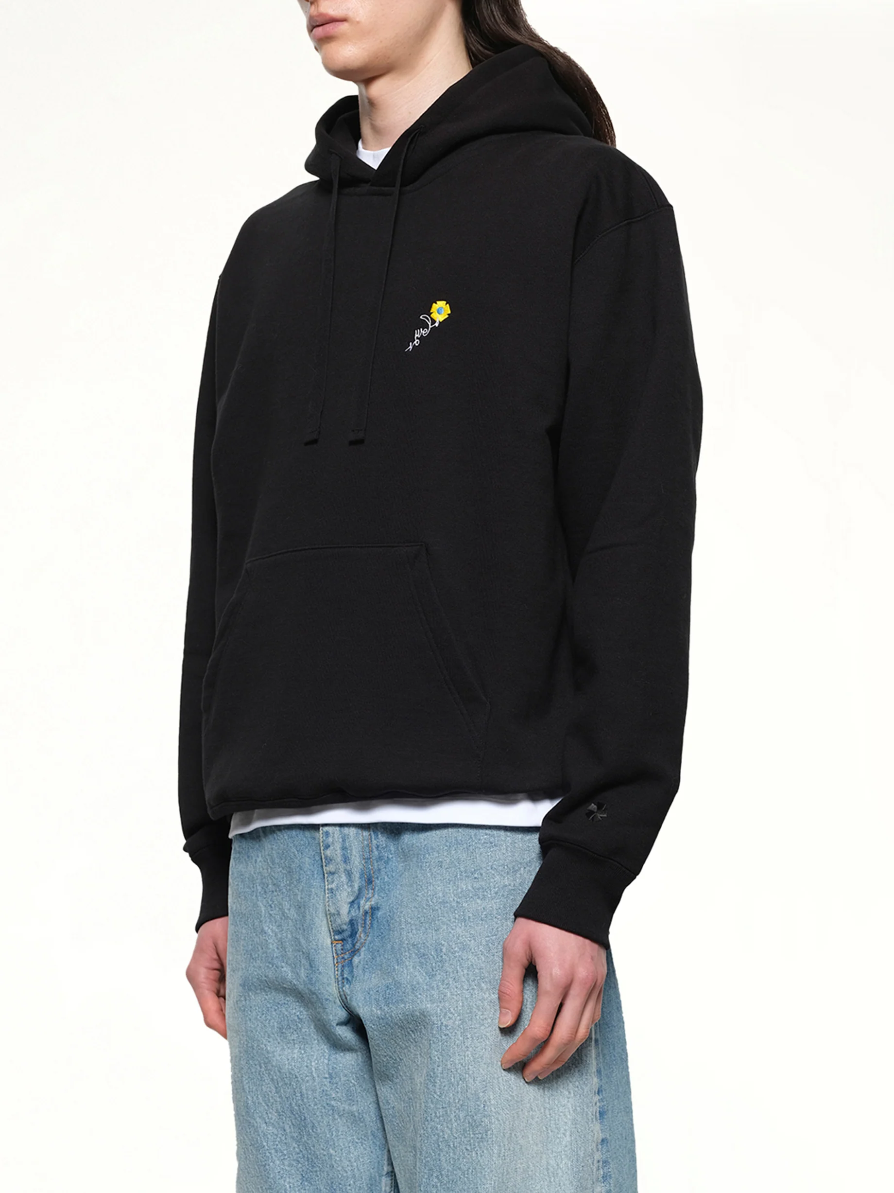 Floral Embroidered Hoodie in Black - Image 3