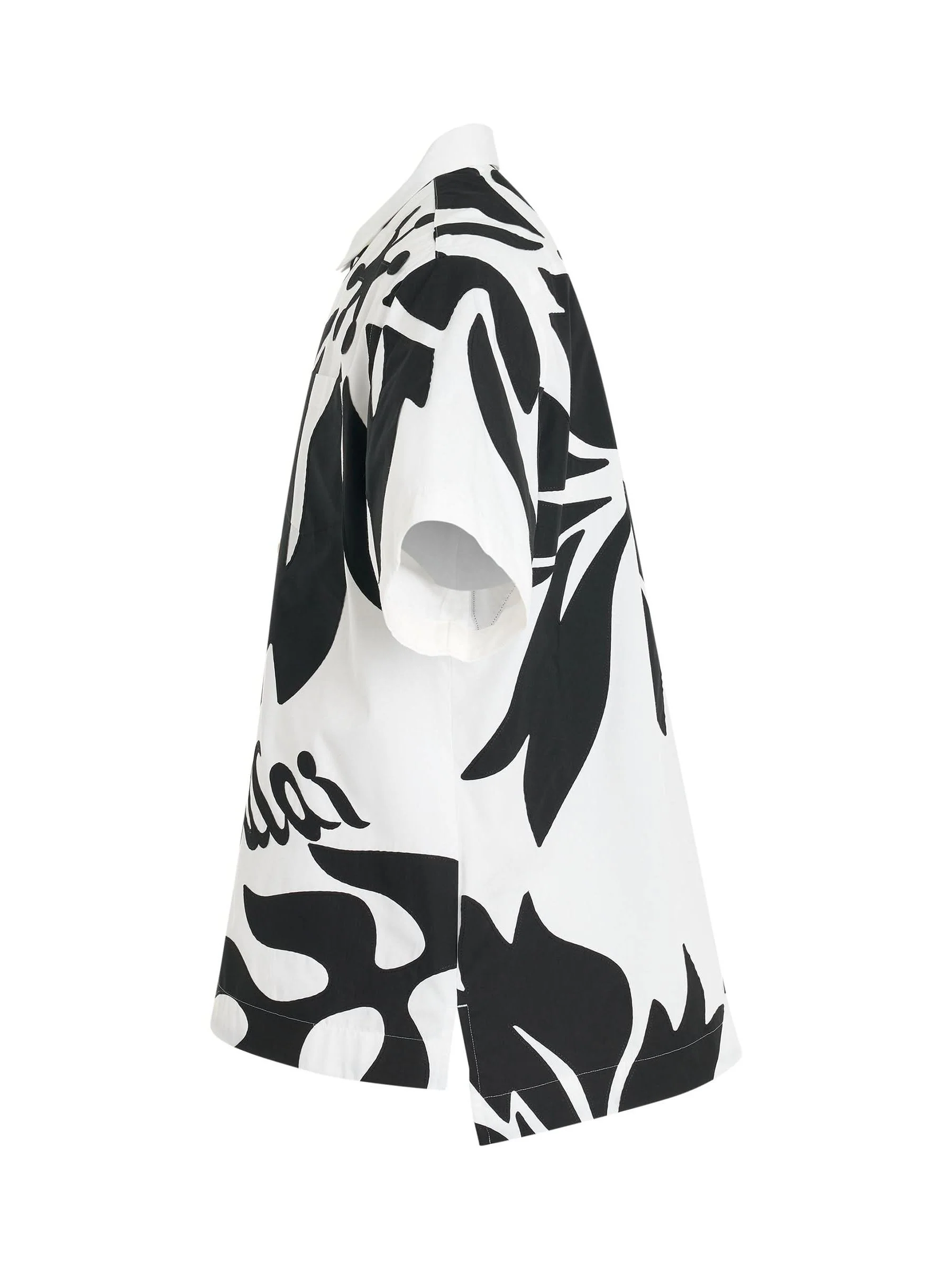 Floral Embroidered Patch Cotton Poplin Shirt in Off White/Black - Image 3