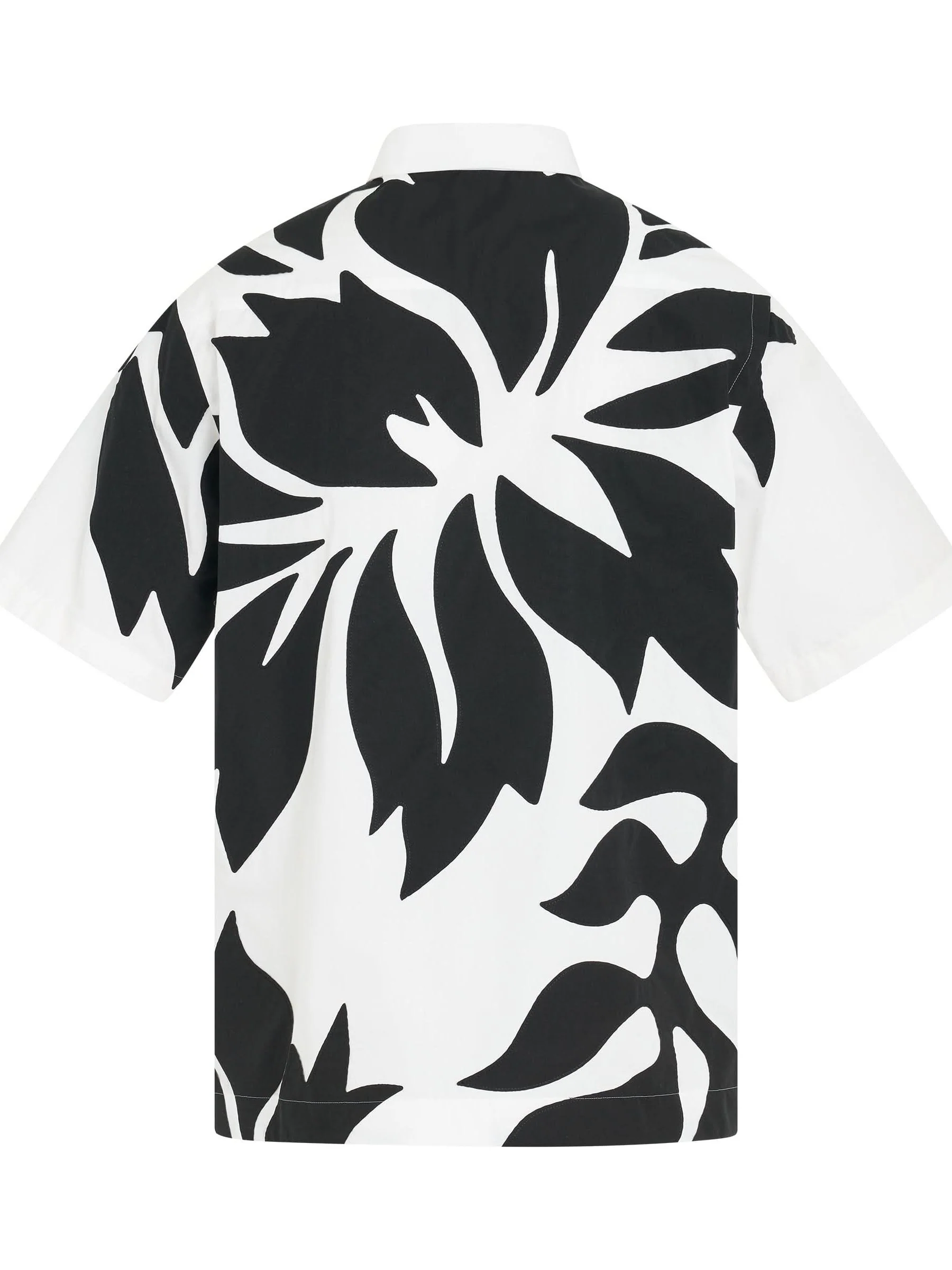 Floral Embroidered Patch Cotton Poplin Shirt in Off White/Black - Image 4