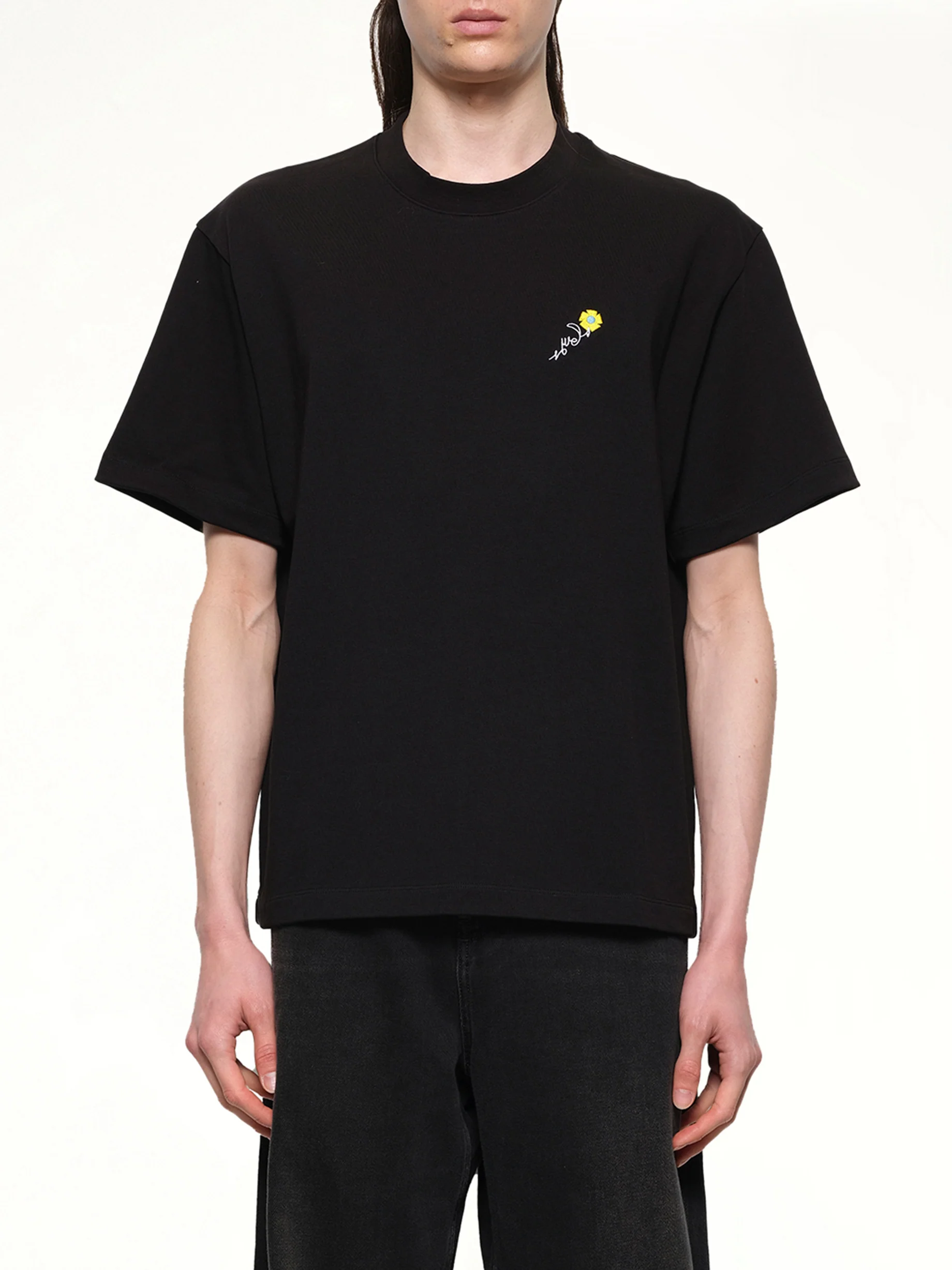Floral Embroidered T-Shirt in Black