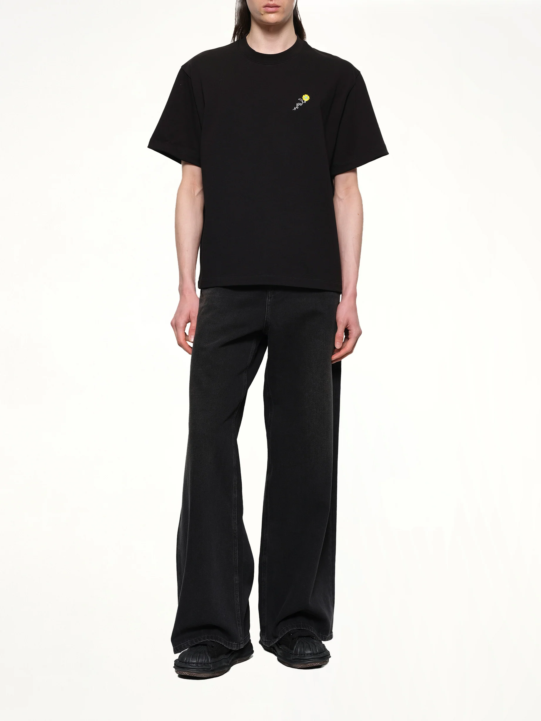 Floral Embroidered T-Shirt in Black - Image 4