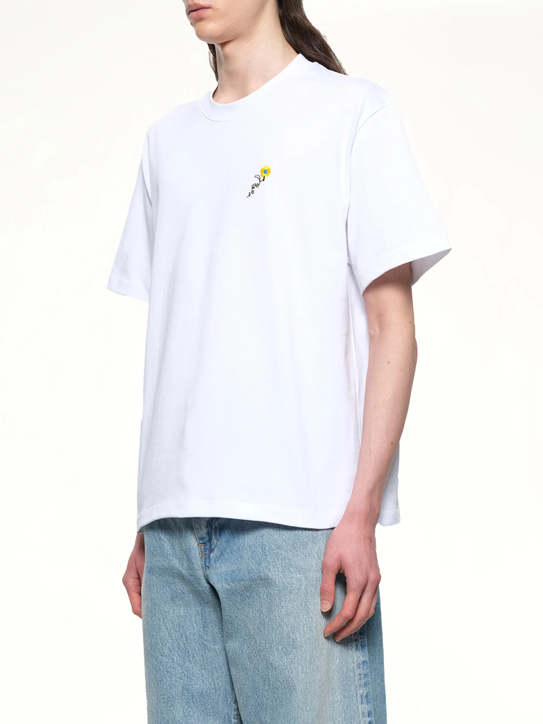 Floral Embroidered T-Shirt in White - Image 3