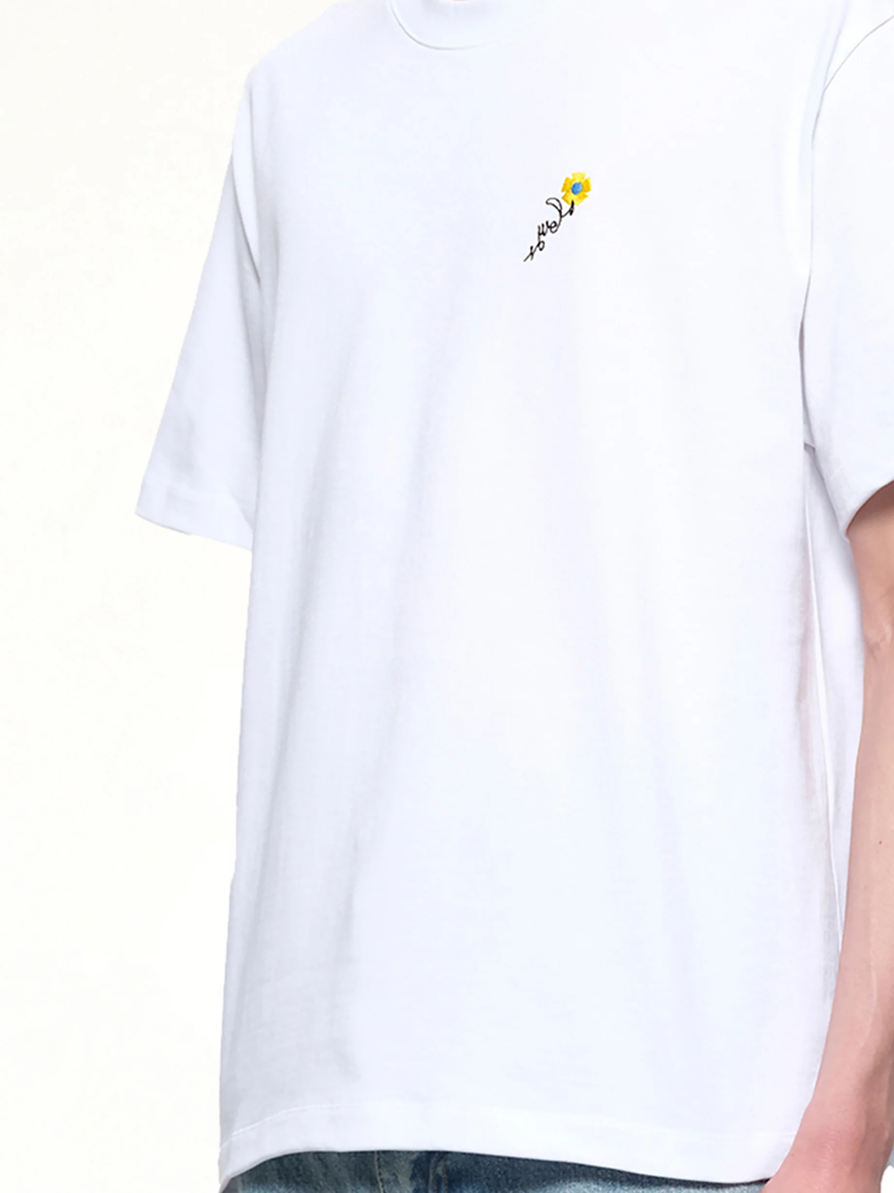 Floral Embroidered T-Shirt in White - Image 6