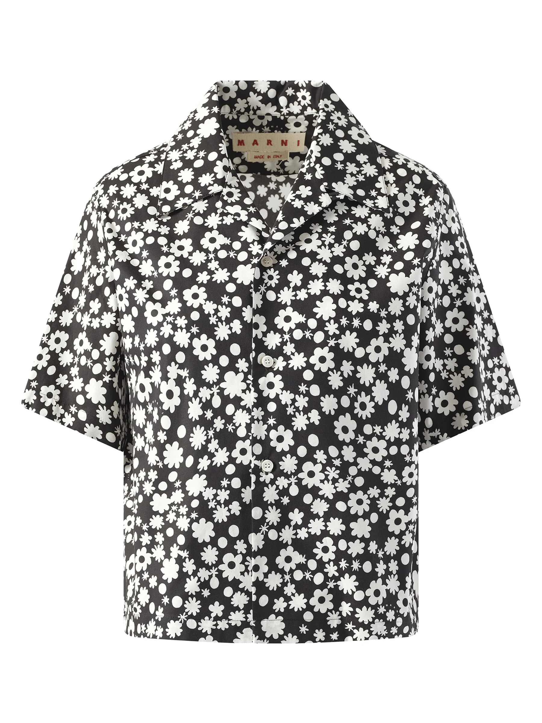 Flower Print Short Sleeve Shirt in Black - Image 2