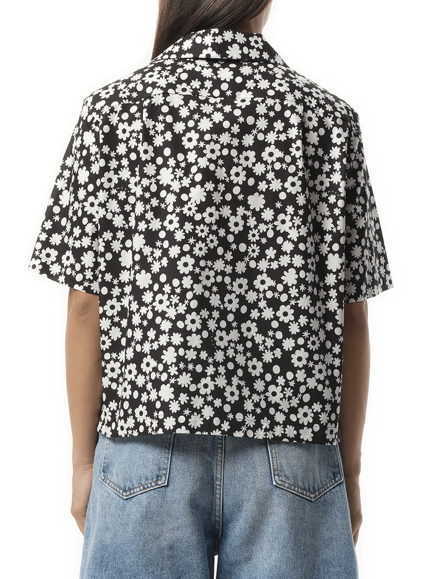 Flower Print Short Sleeve Shirt in Black - Image 6