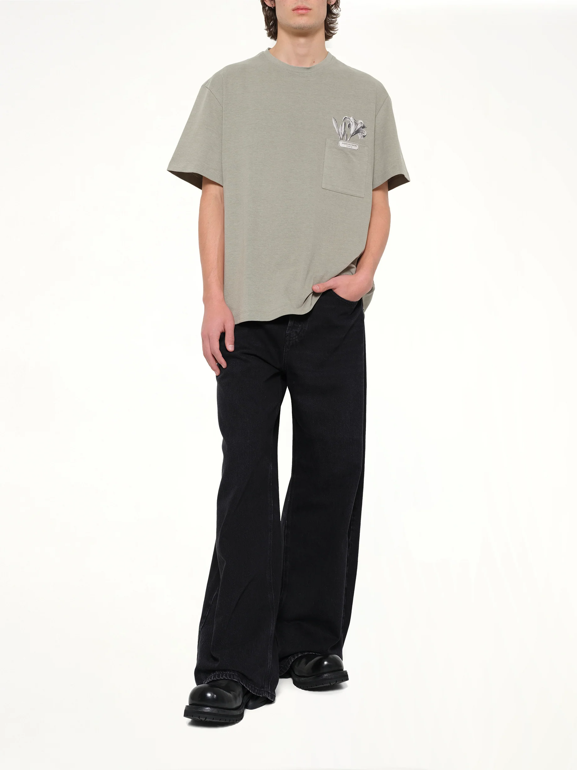 Flower Print T-Shirt in Khaki - Image 4