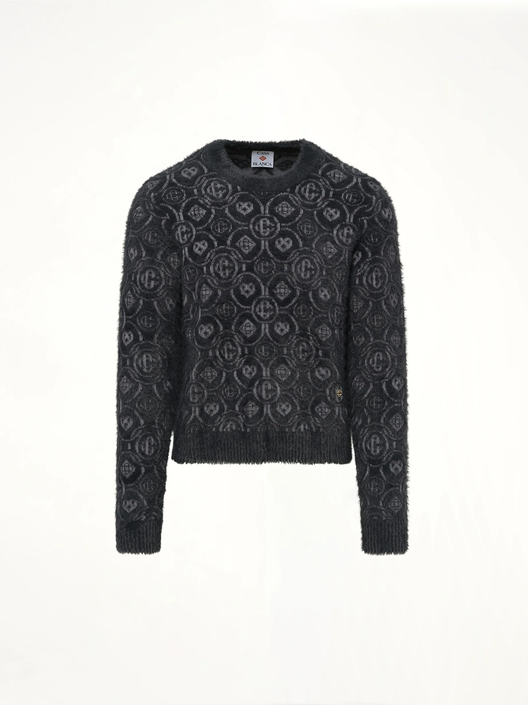 Fluffy Monogram Knit Sweater in Grey - Image 2