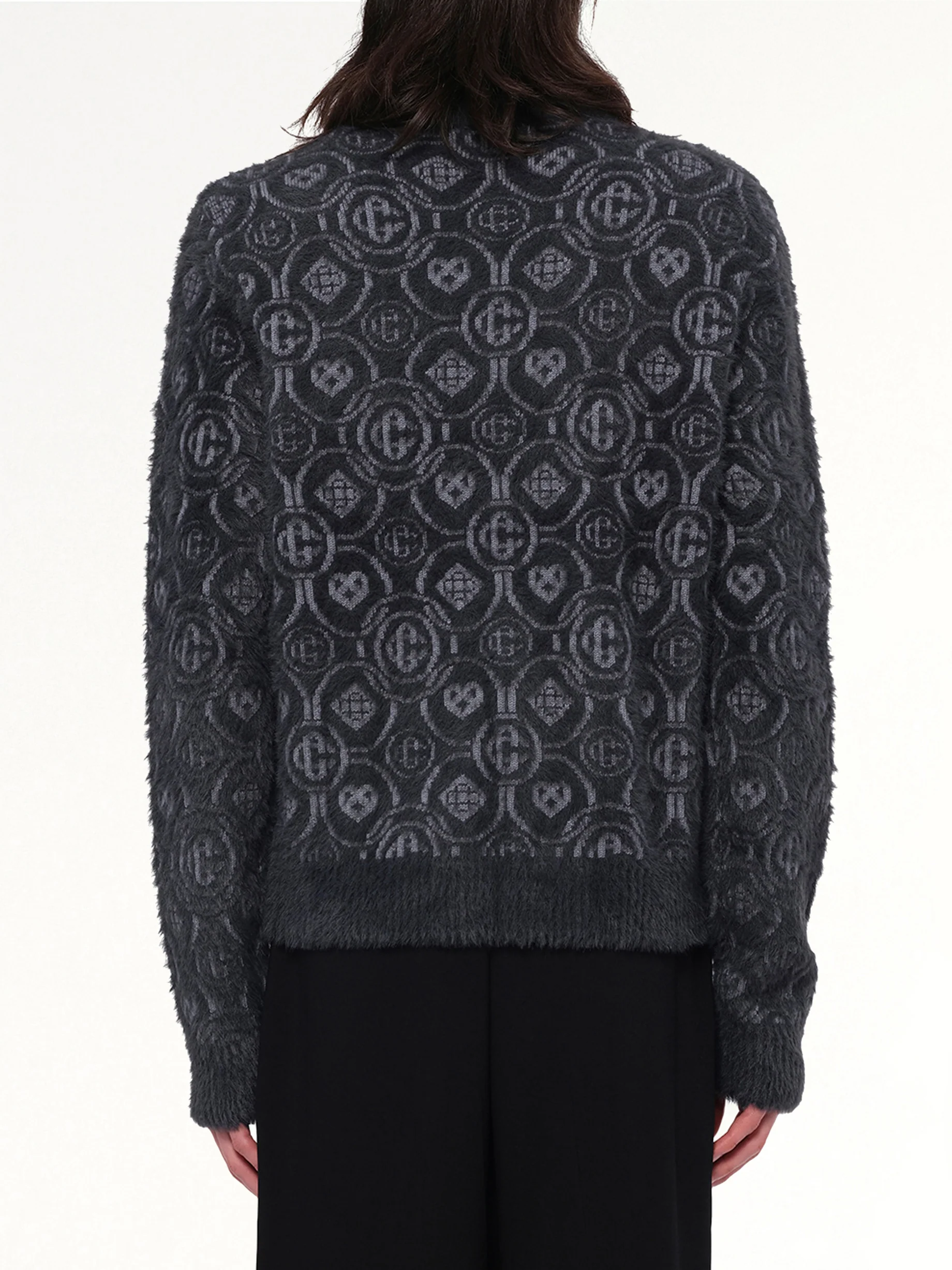 Fluffy Monogram Knit Sweater in Grey - Image 5