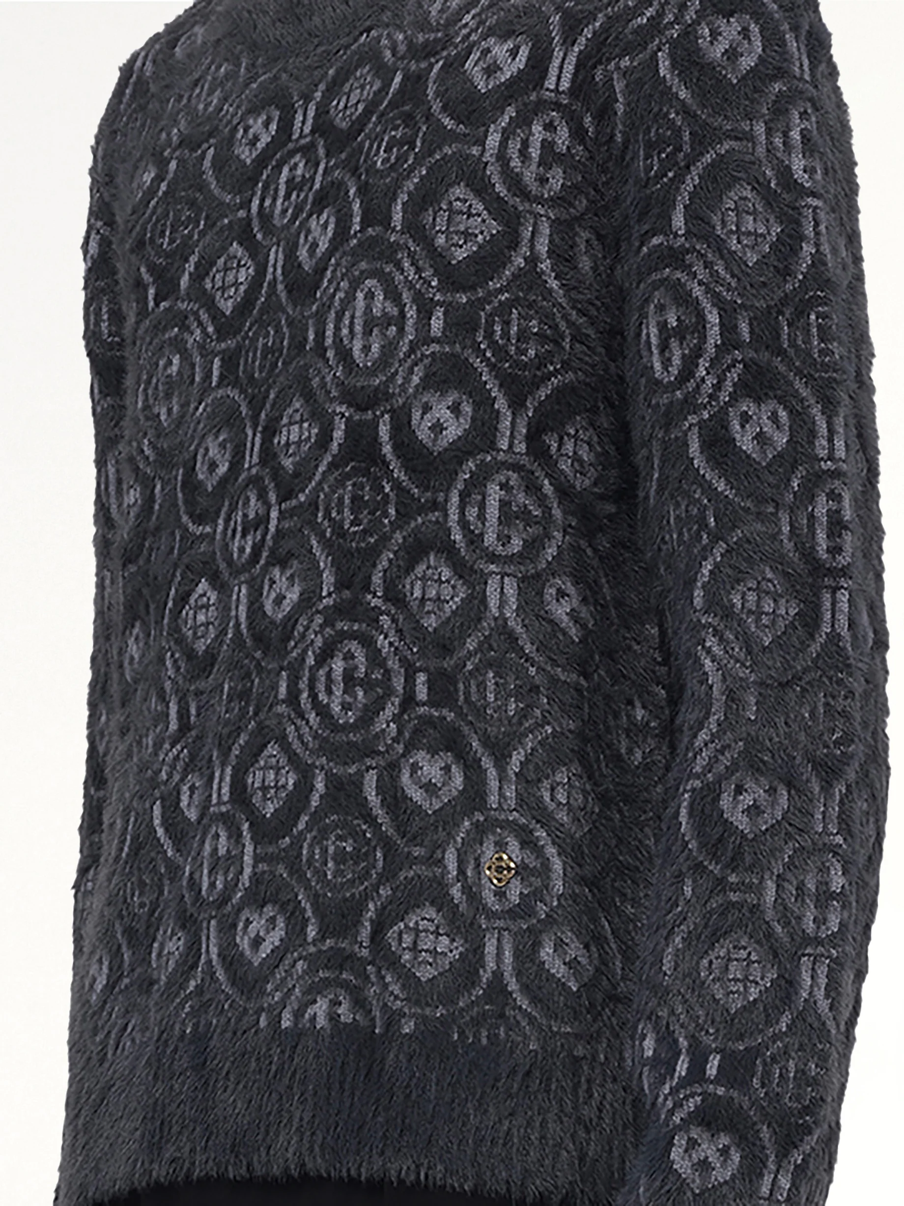 Fluffy Monogram Knit Sweater in Grey - Image 6