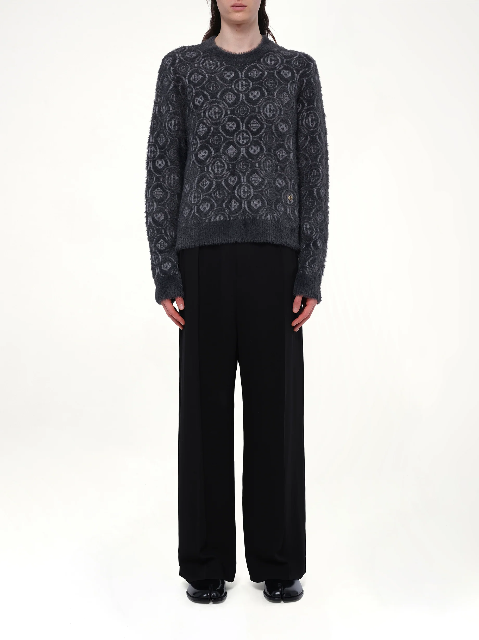Fluffy Monogram Knit Sweater in Grey - Image 7