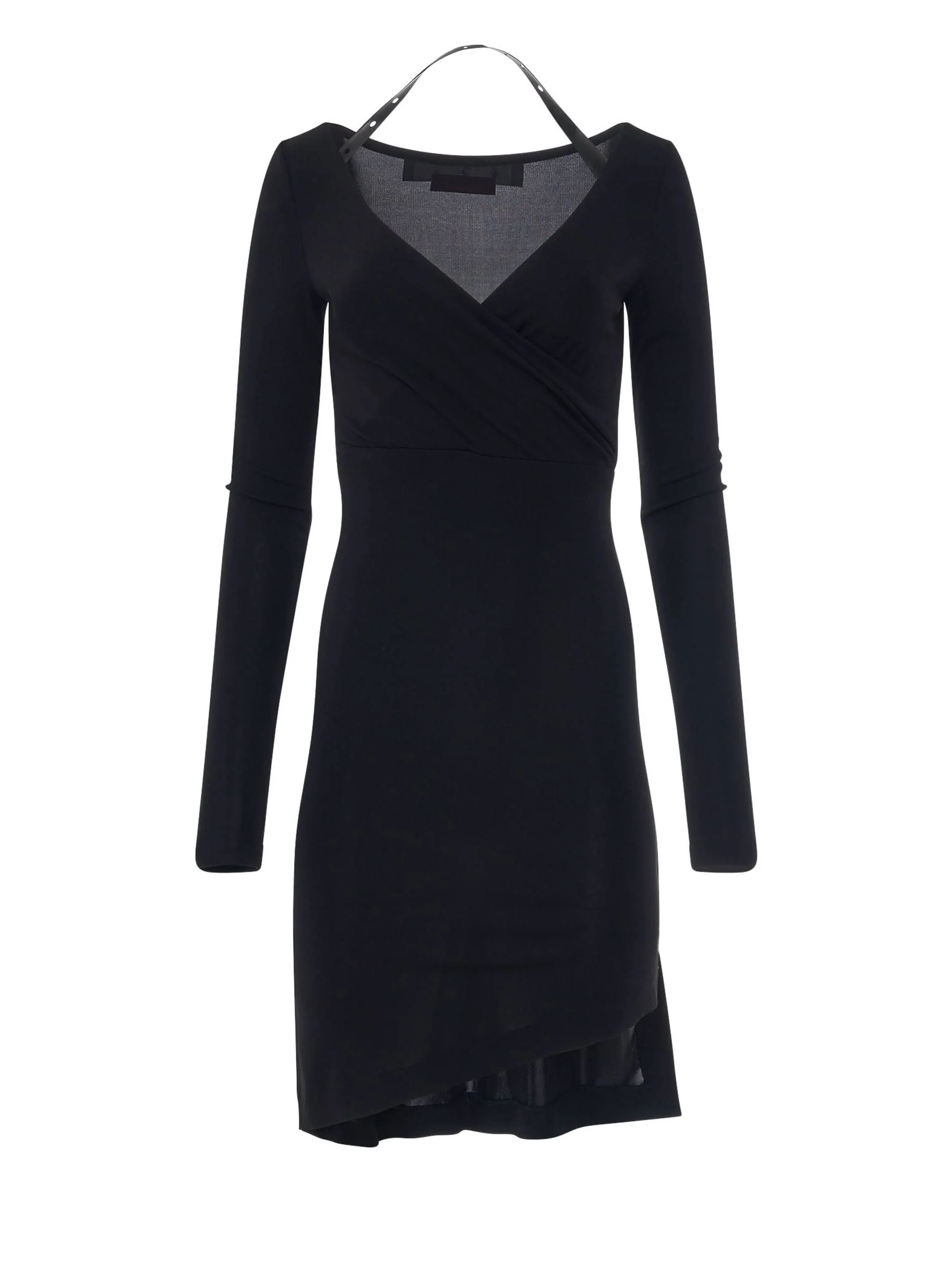 Fluid Jersey Twisted Long Sleeve Dress in Black