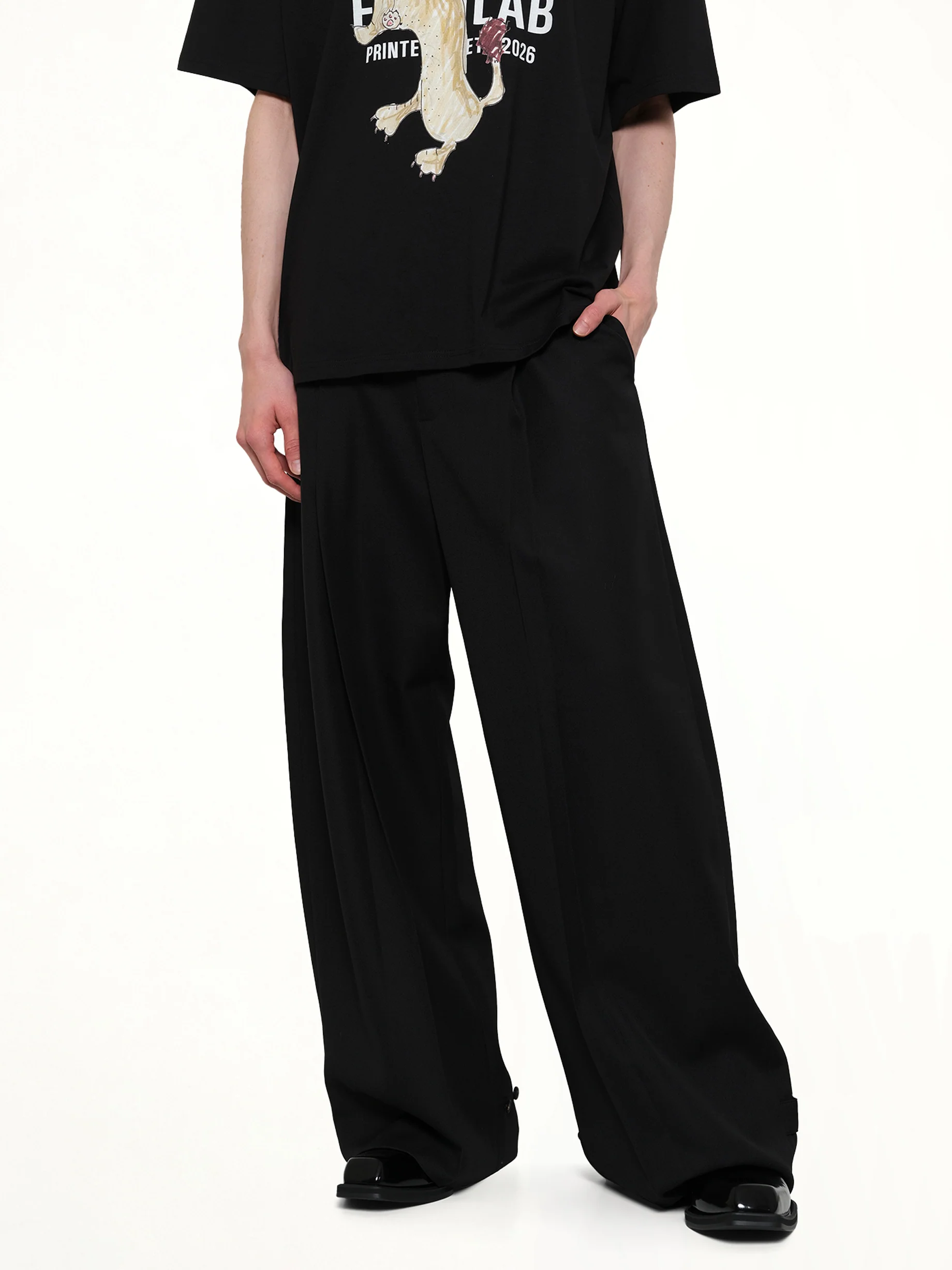 Fluid Tailored Wide Leg Pants in Black - Image 6