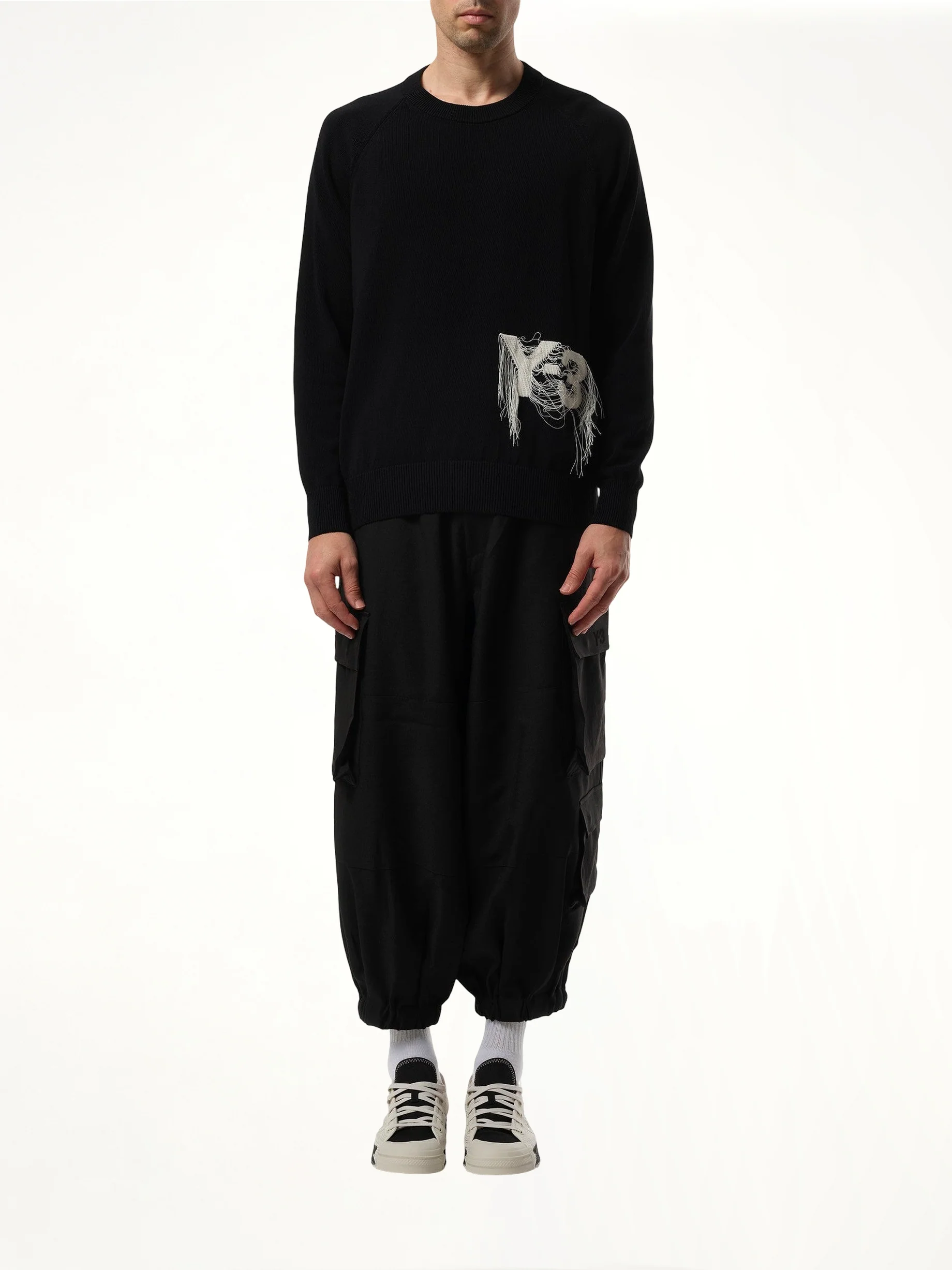 Frayed Logo Knit Sweater in Black - Image 4