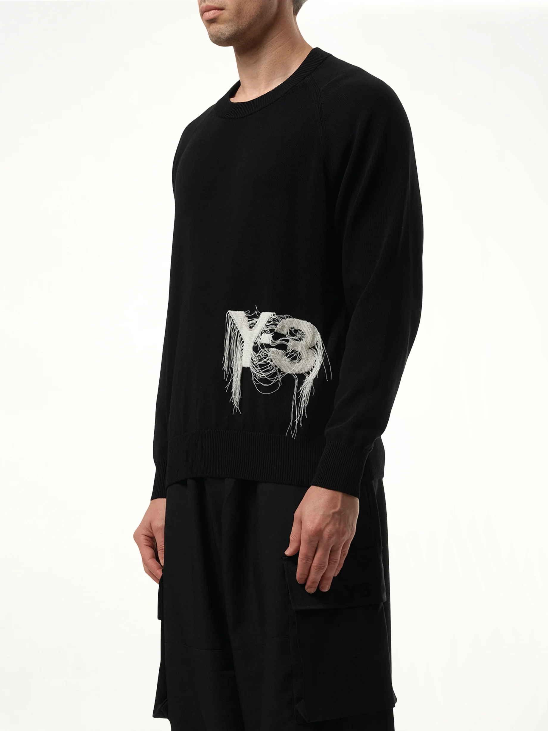Frayed Logo Knit Sweater in Black - Image 5