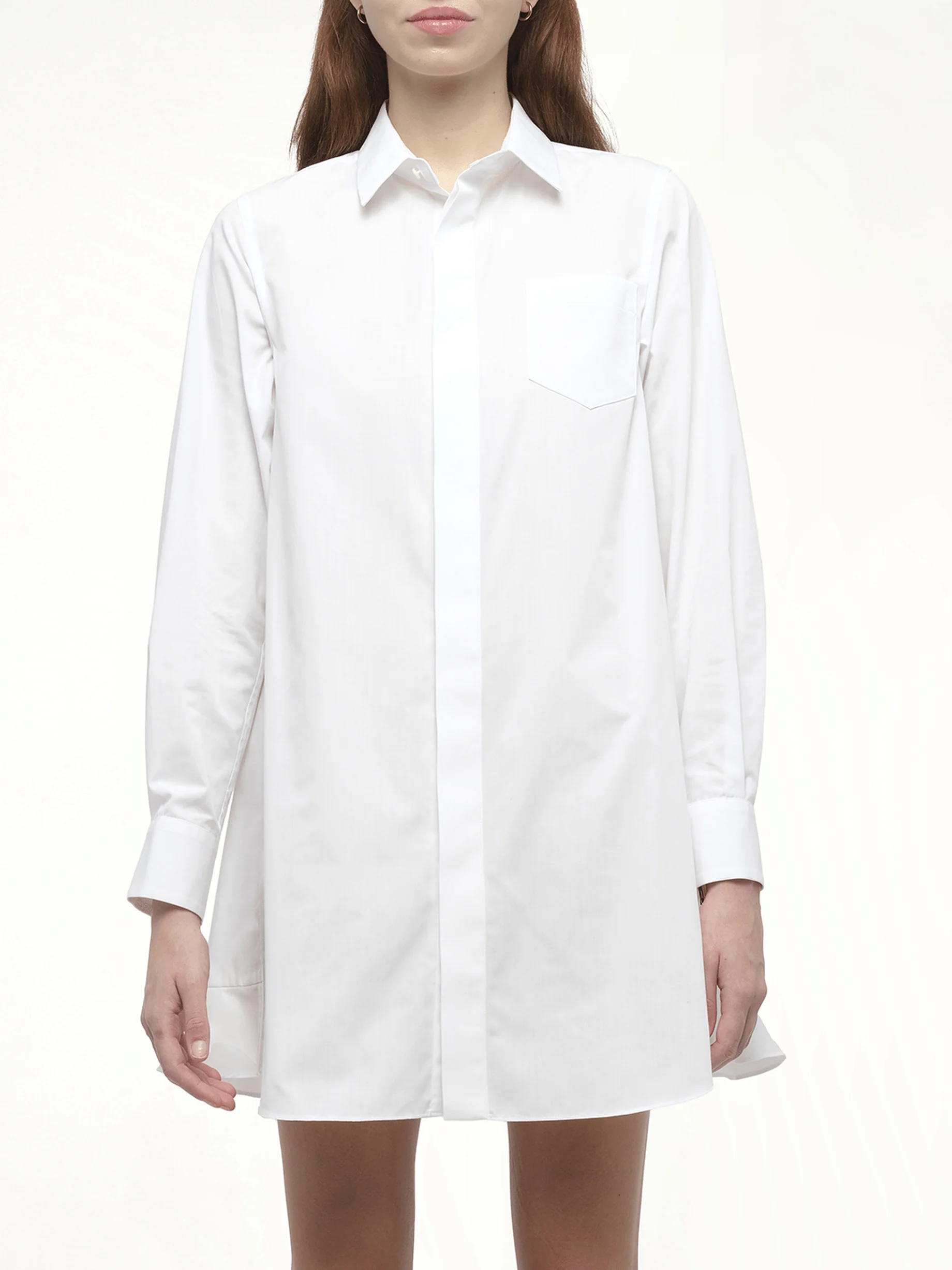Frill Poplin Dress in Off White