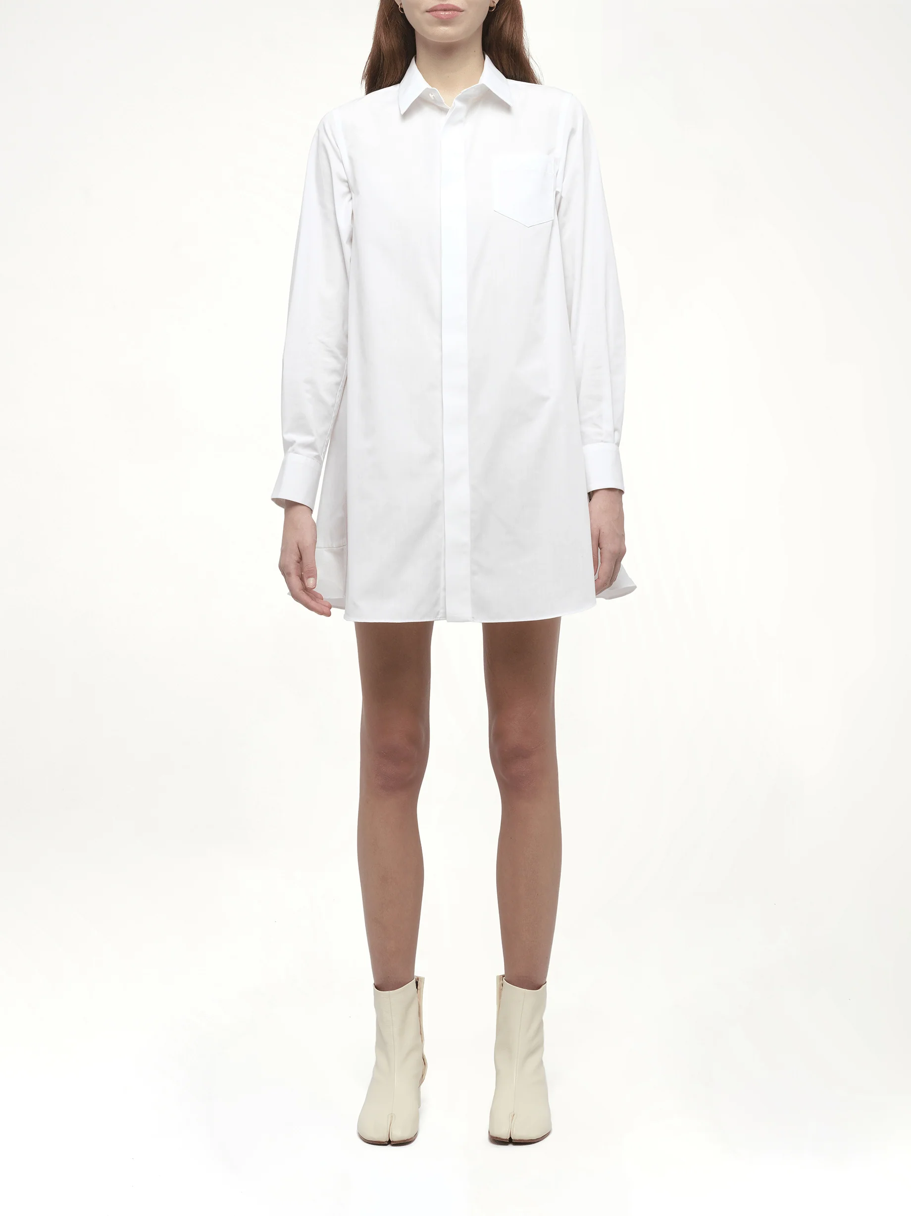 Frill Poplin Dress in Off White - Image 7