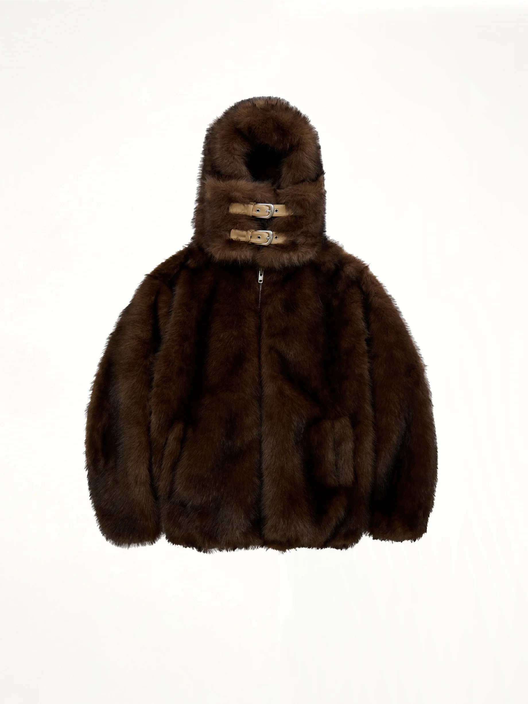 Fur Hoodie in Brown - Image 2
