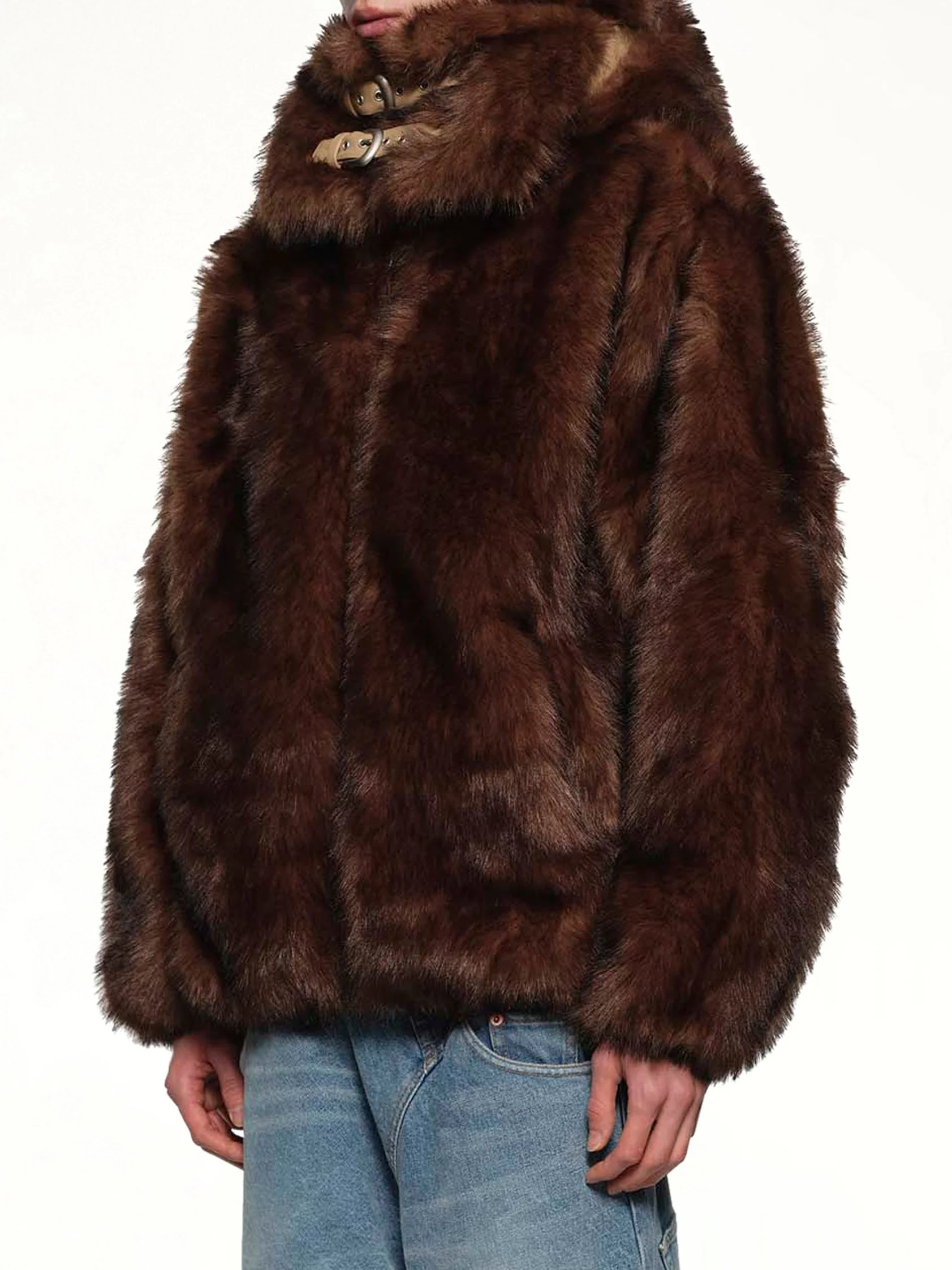 Fur Hoodie in Brown - Image 3