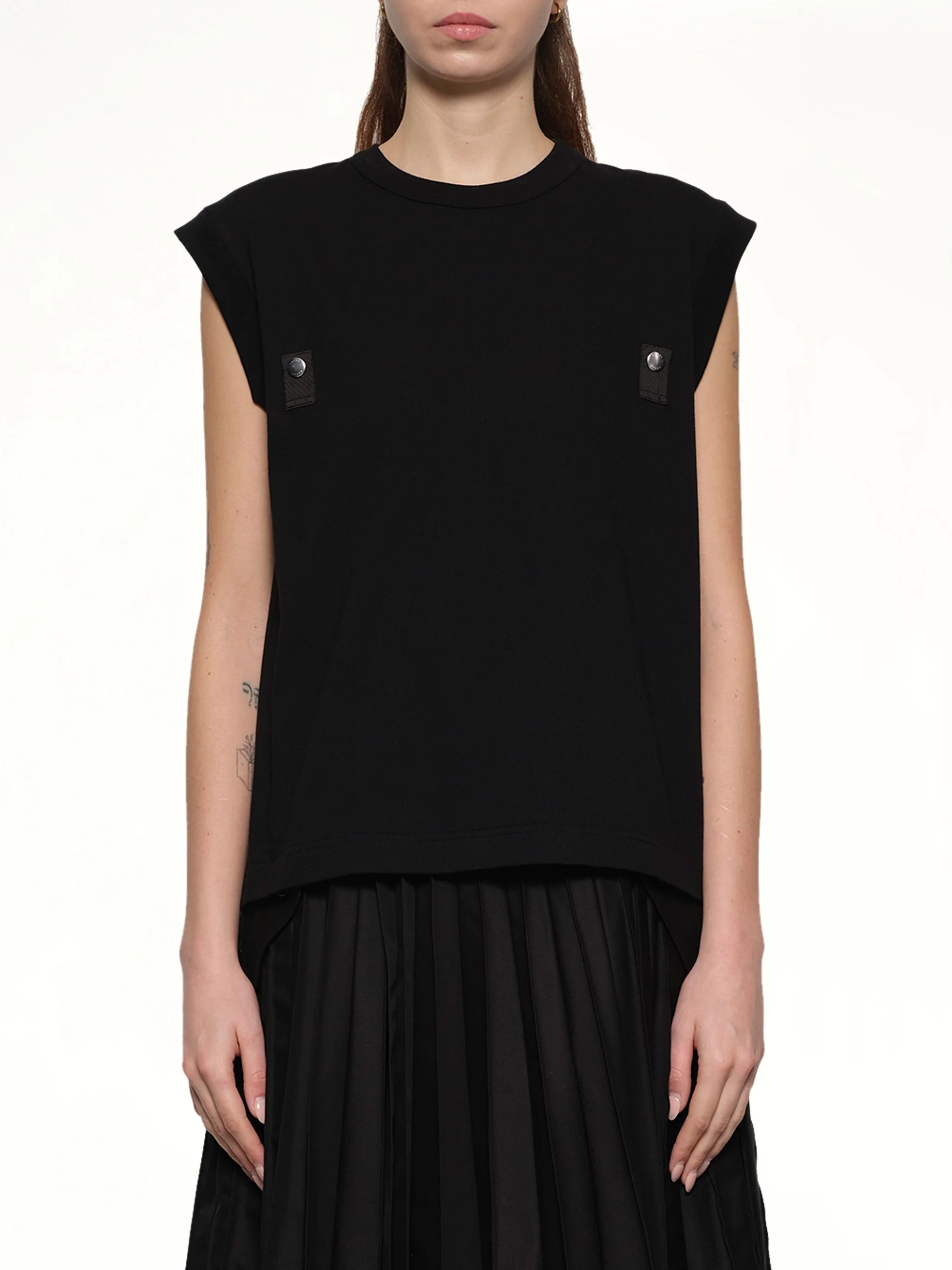 Cotton Jersey x Nylon Twill T-Shirt in Black