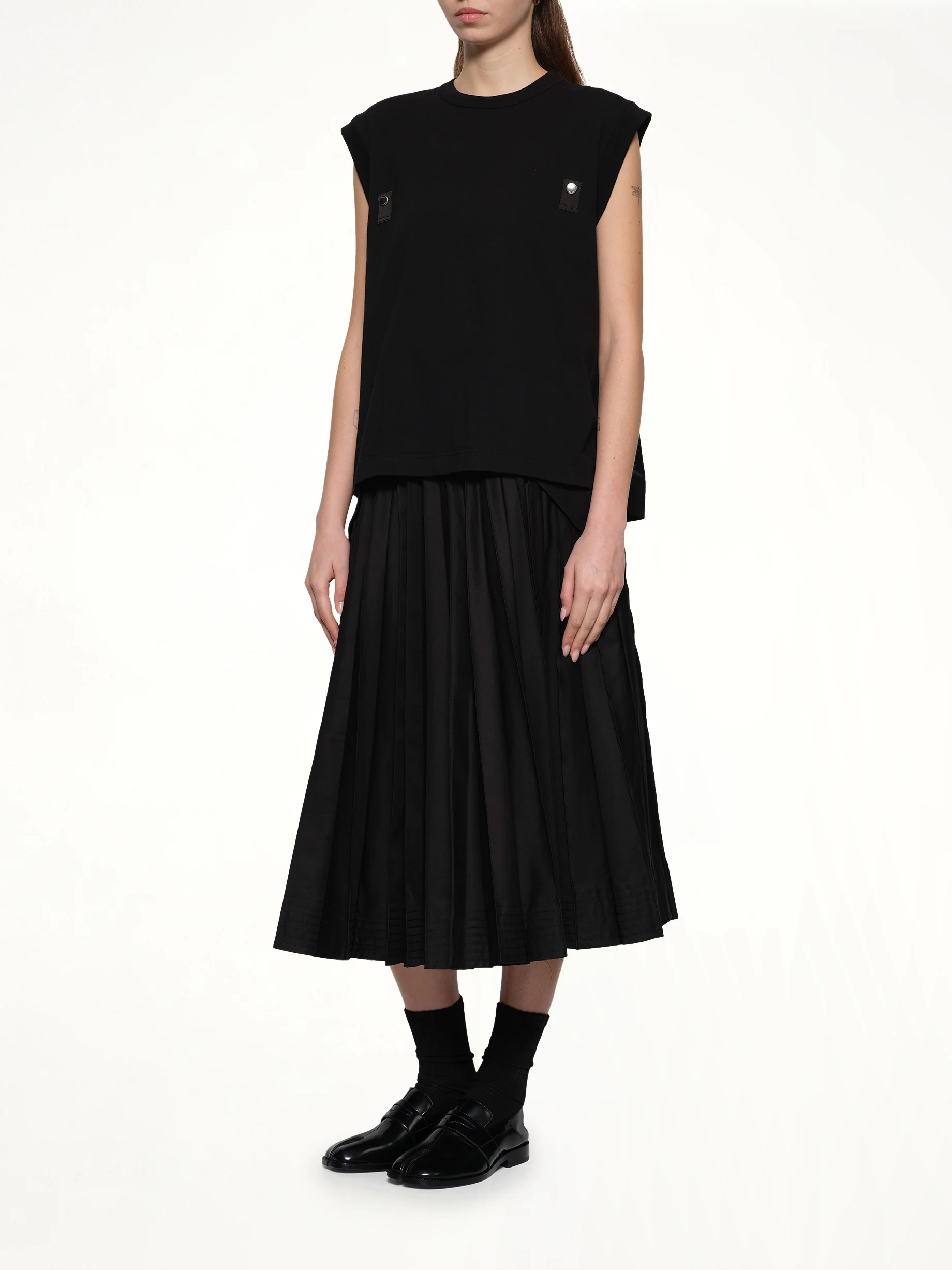 Cotton Jersey x Nylon Twill T-Shirt in Black - Image 4