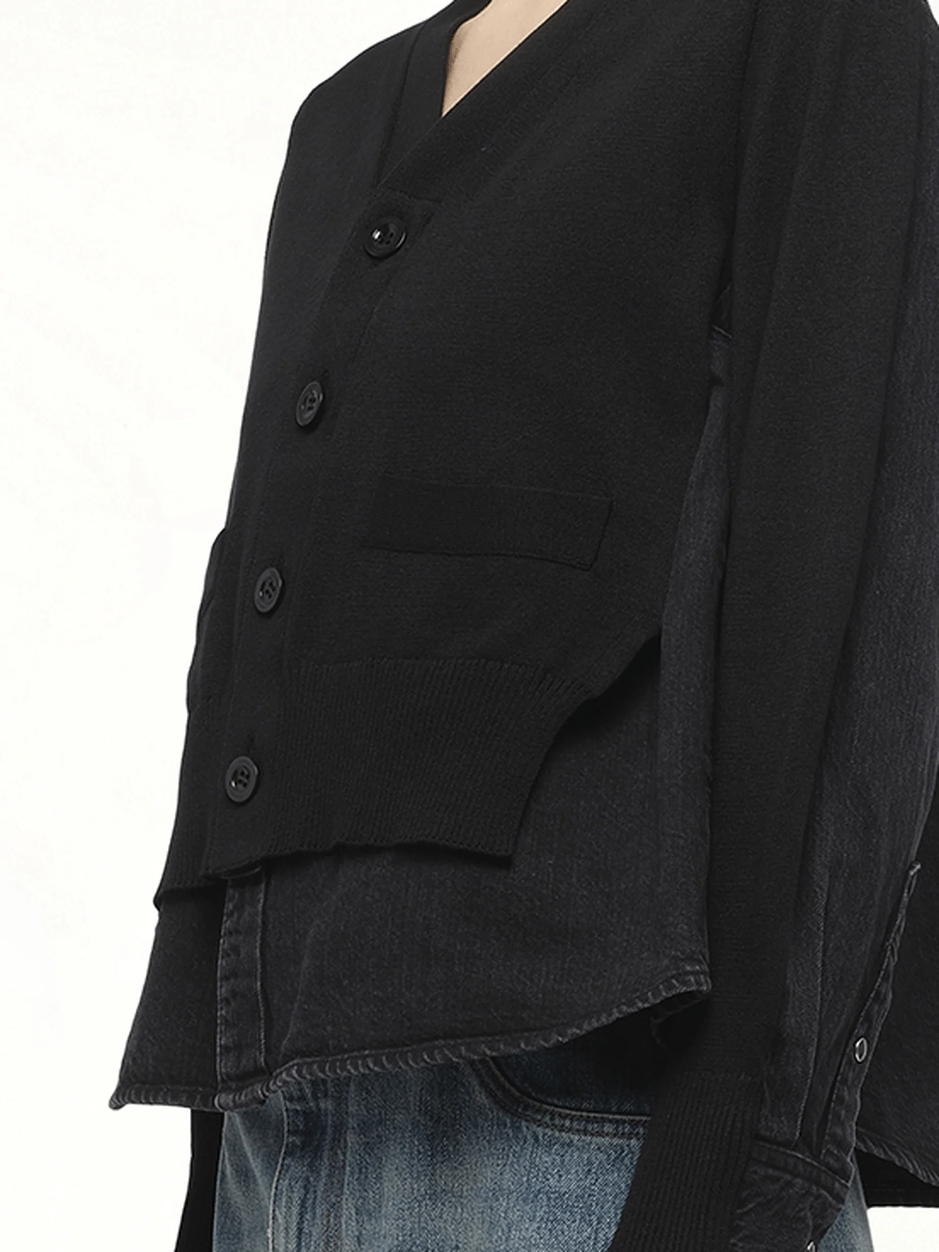 FW25 Denim x Knit Cardigan in Black - Image 3