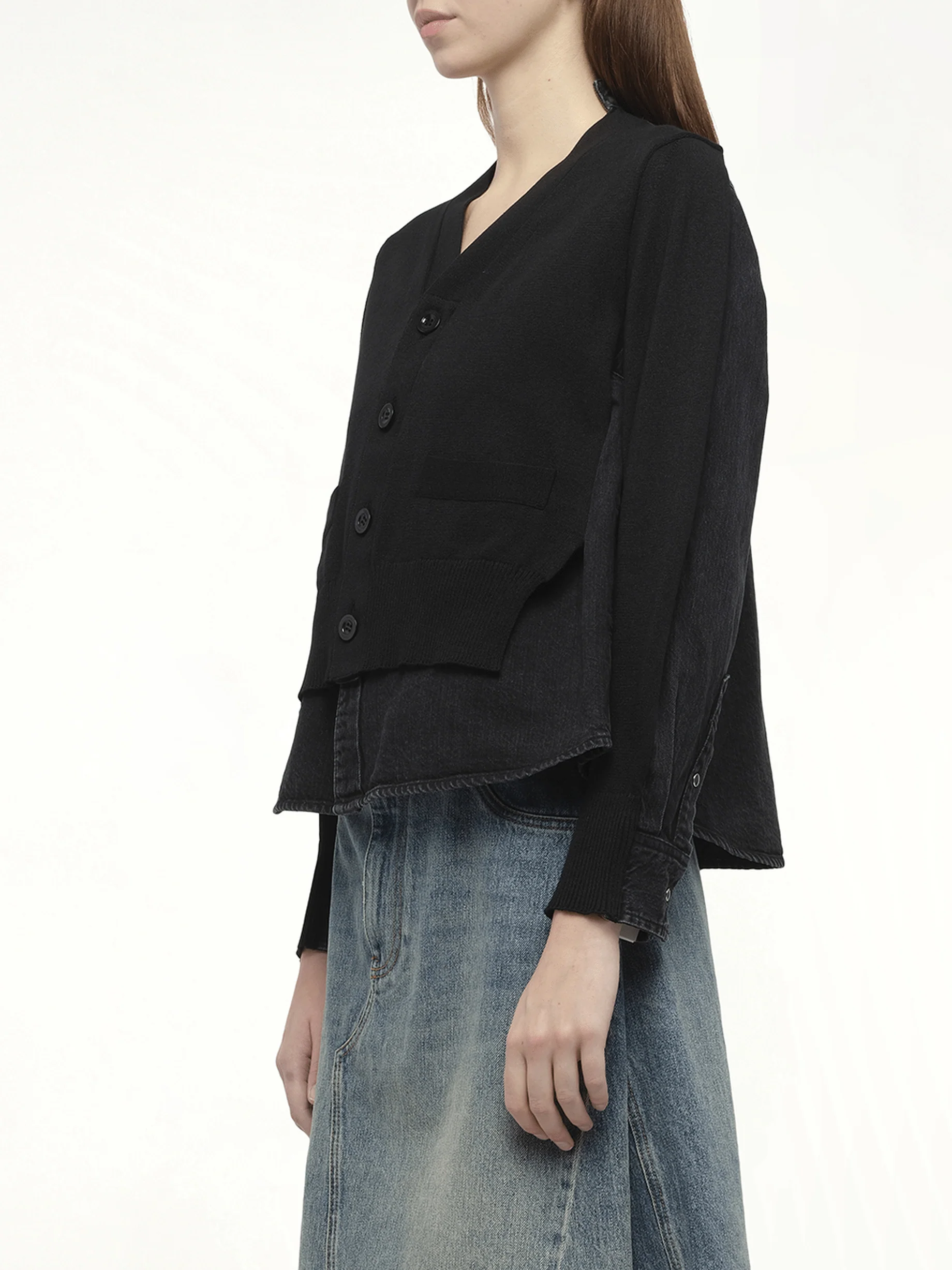 FW25 Denim x Knit Cardigan in Black - Image 5