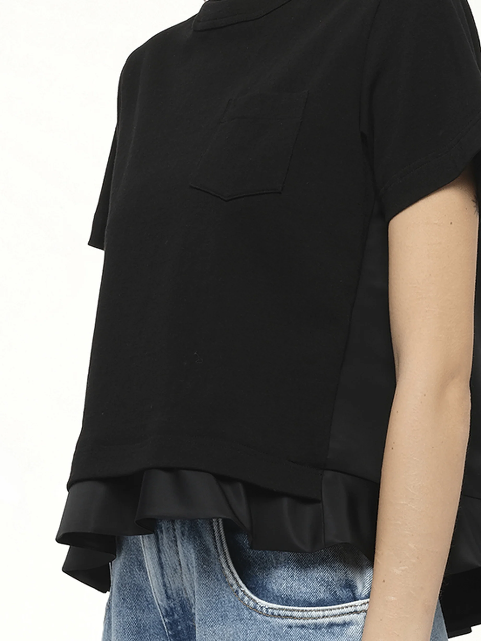 Nylon Twill x Cotton Jersey T-Shirt in Black - Image 3