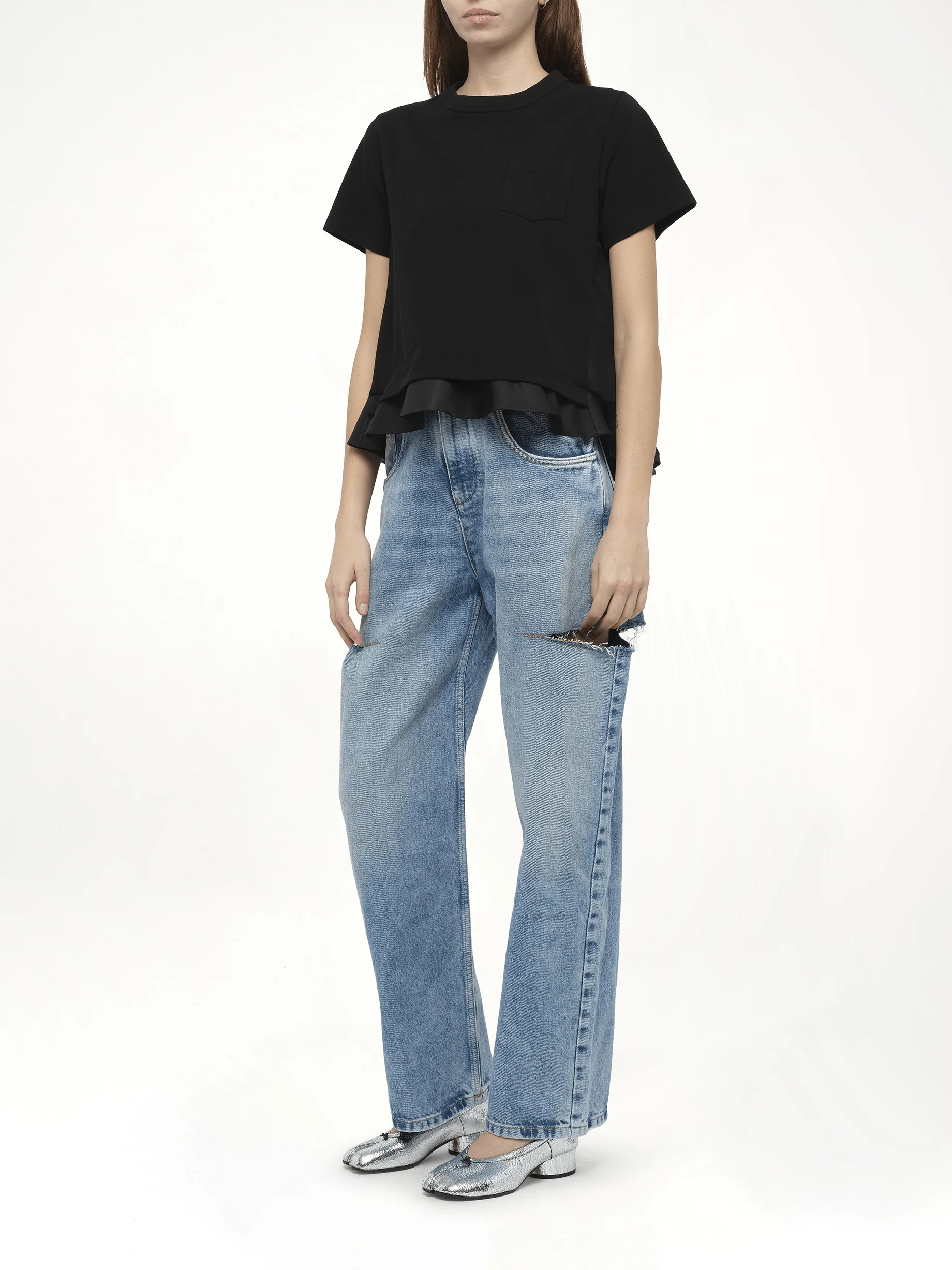 Nylon Twill x Cotton Jersey T-Shirt in Black - Image 4