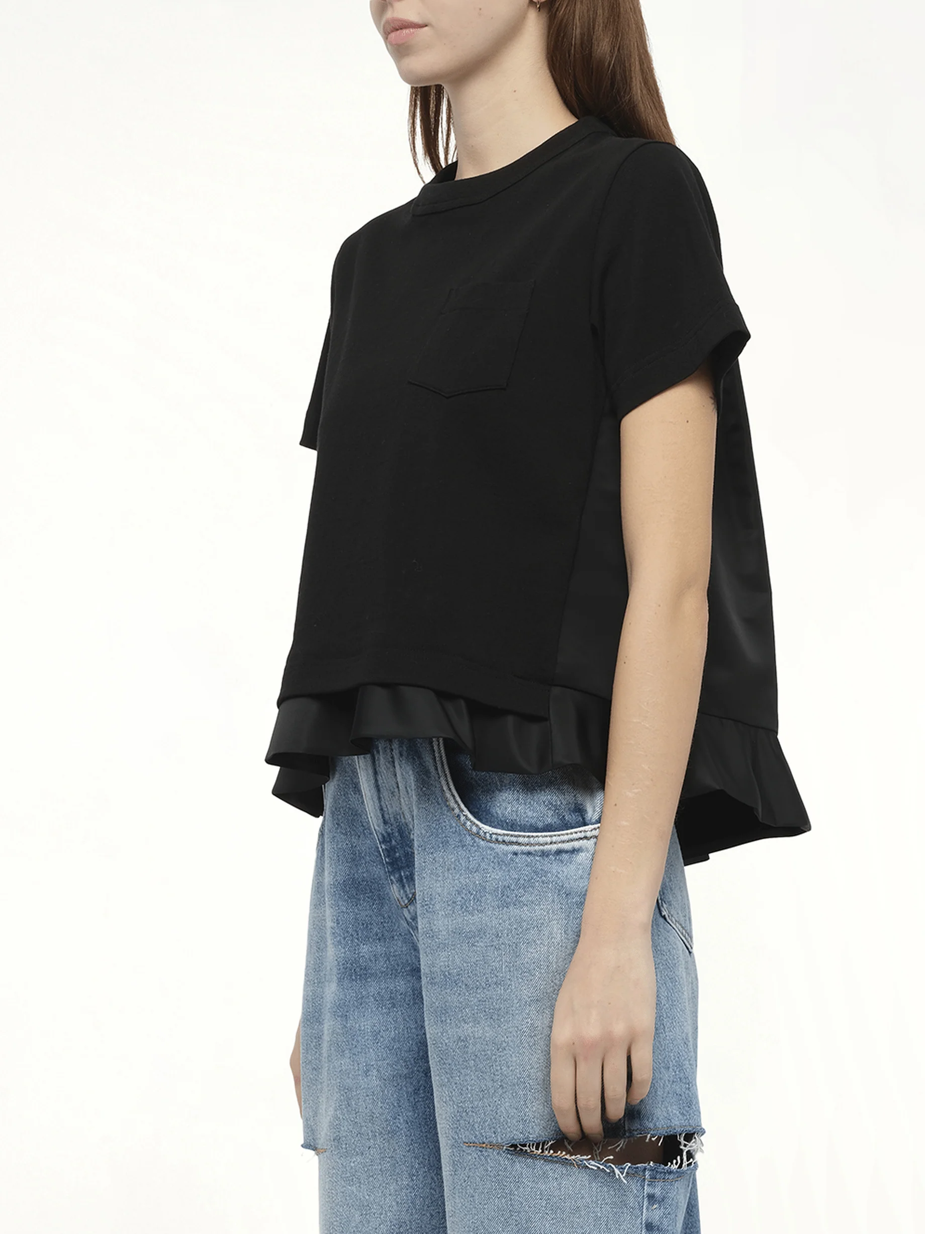 Nylon Twill x Cotton Jersey T-Shirt in Black - Image 5