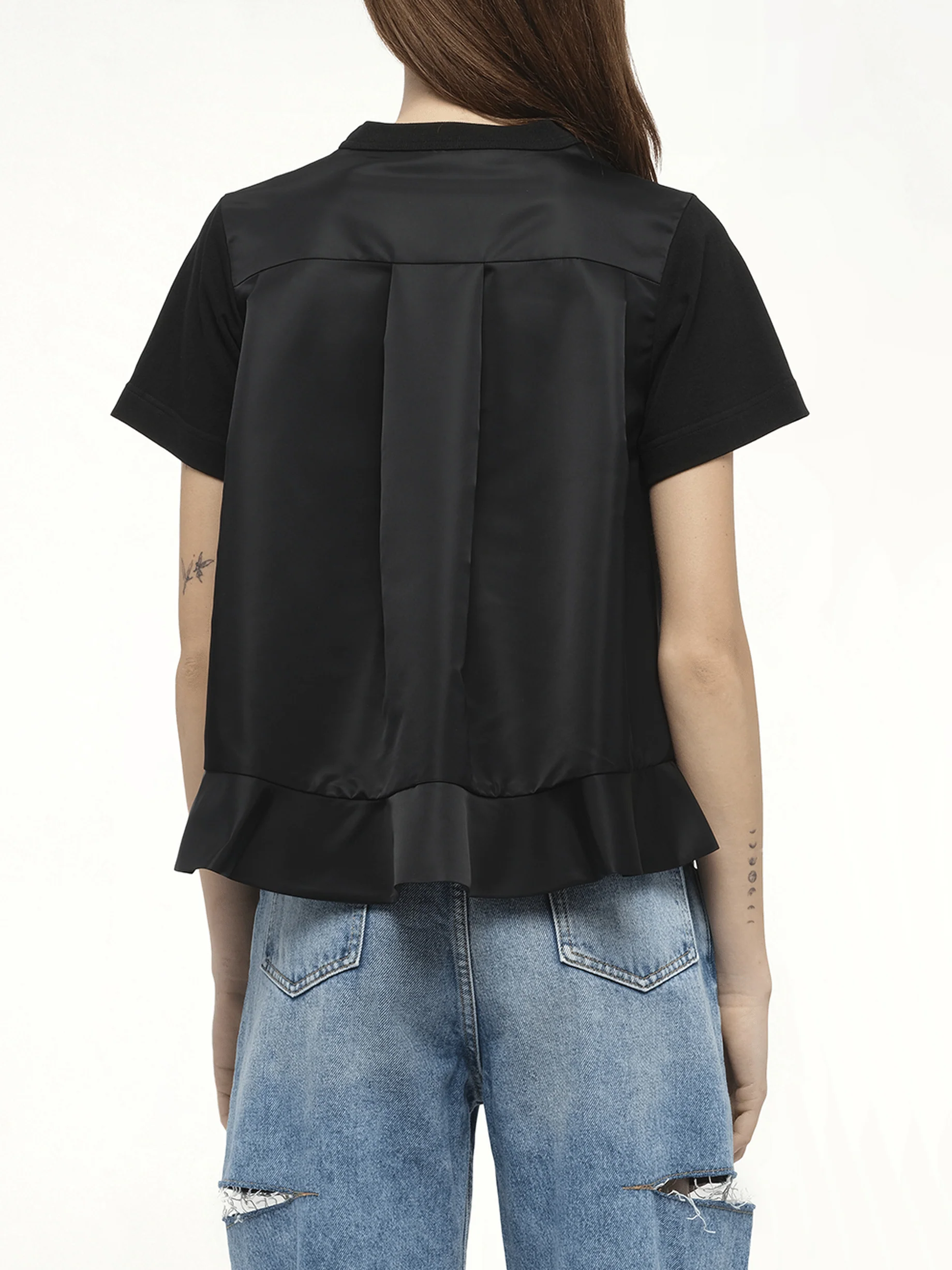 Nylon Twill x Cotton Jersey T-Shirt in Black - Image 6