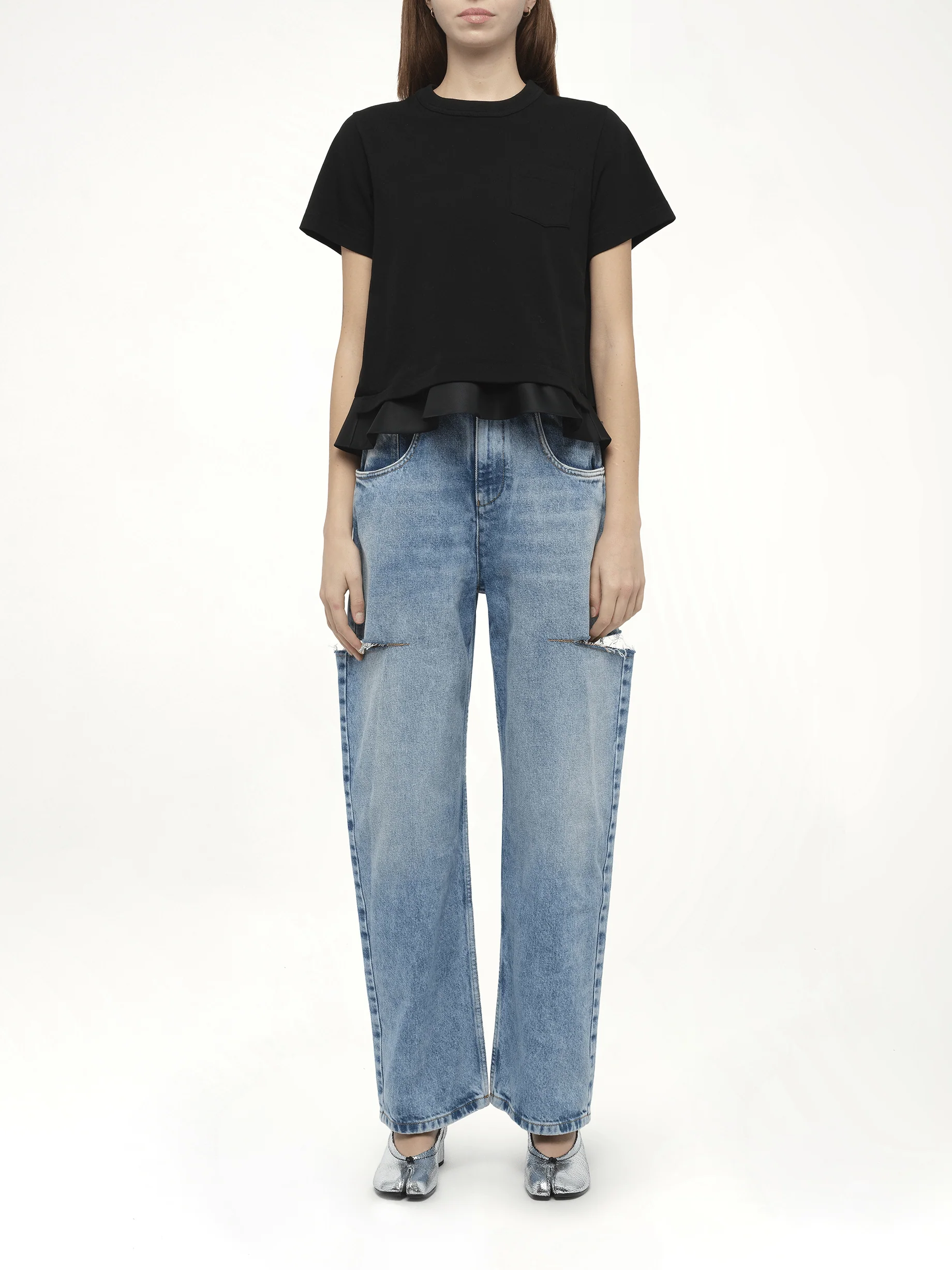 Nylon Twill x Cotton Jersey T-Shirt in Black - Image 7