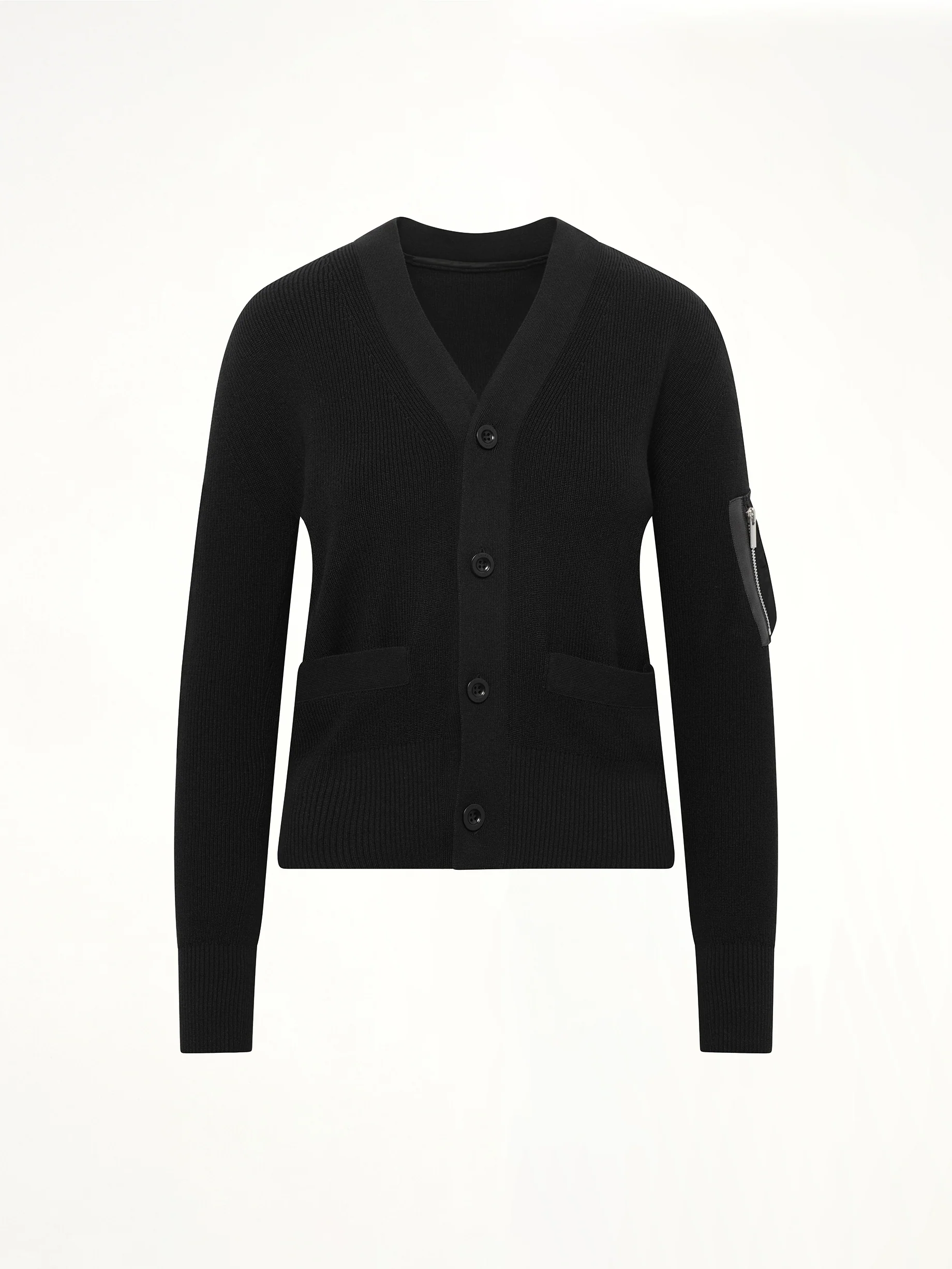 Nylon Twill x Cotton Knit Cardigan in Black - Image 2