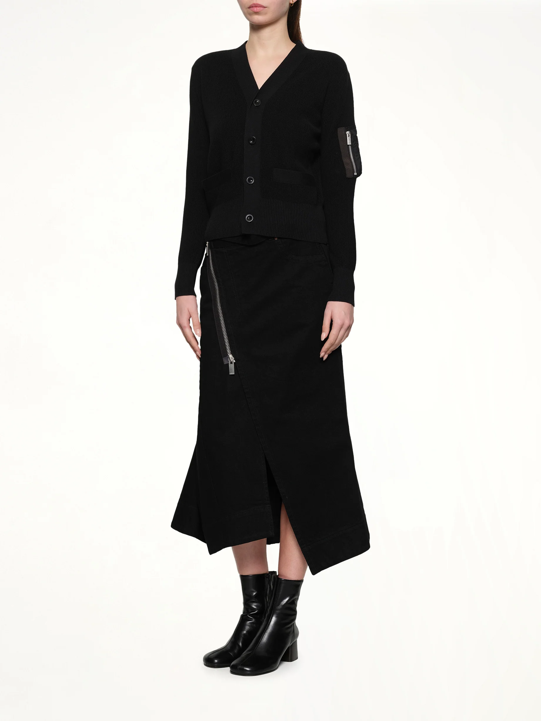 Nylon Twill x Cotton Knit Cardigan in Black - Image 4