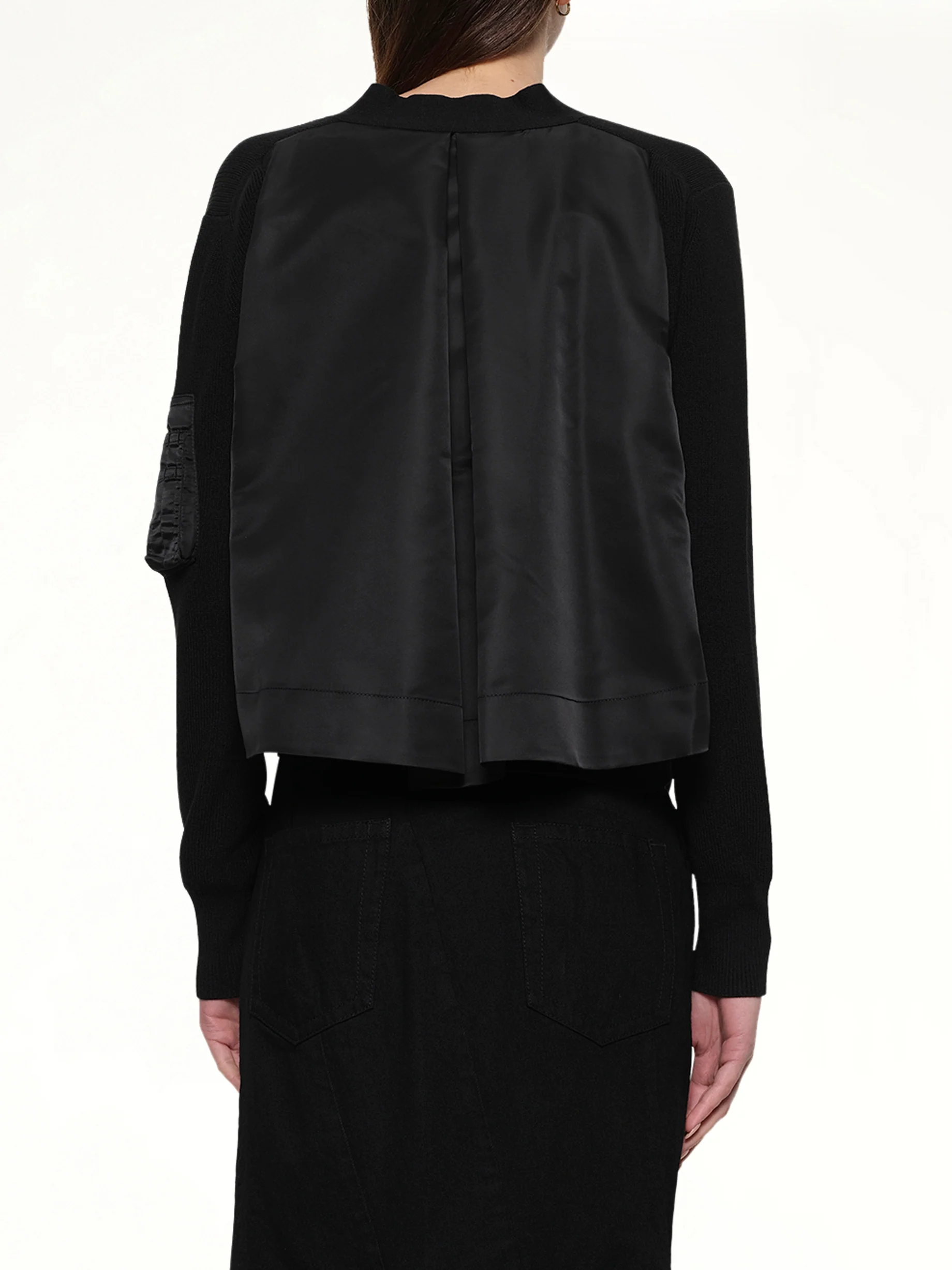 Nylon Twill x Cotton Knit Cardigan in Black - Image 5