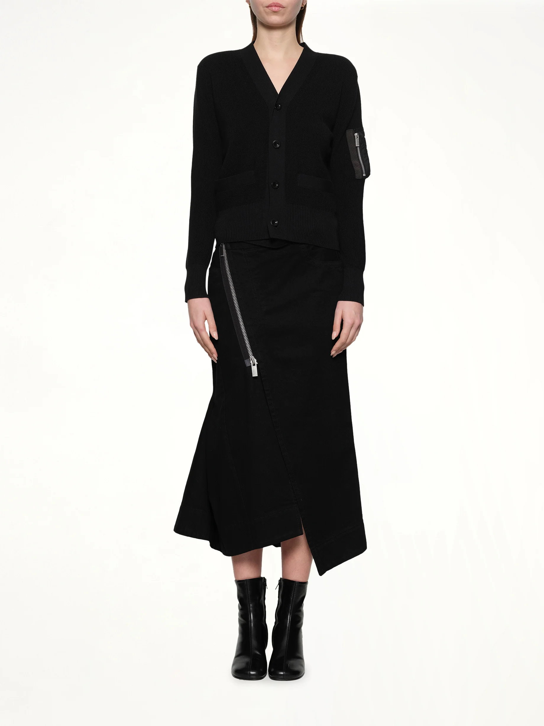 Nylon Twill x Cotton Knit Cardigan in Black - Image 7