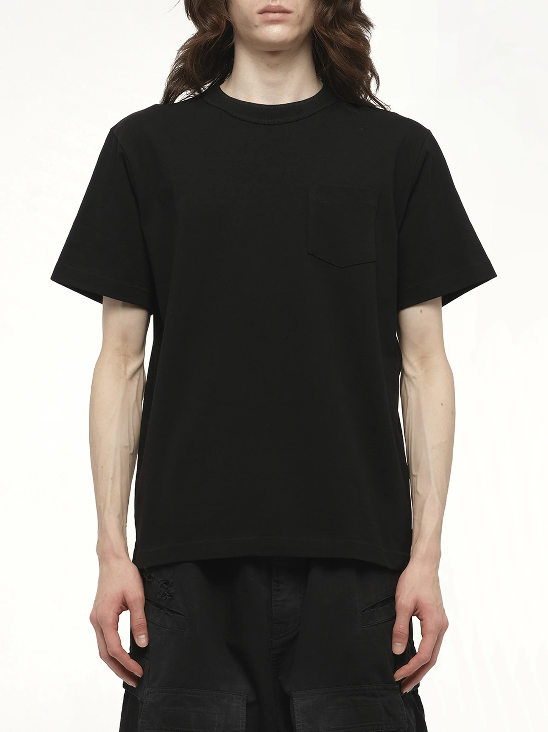 Side Zip Cotton T-Shirt in Black